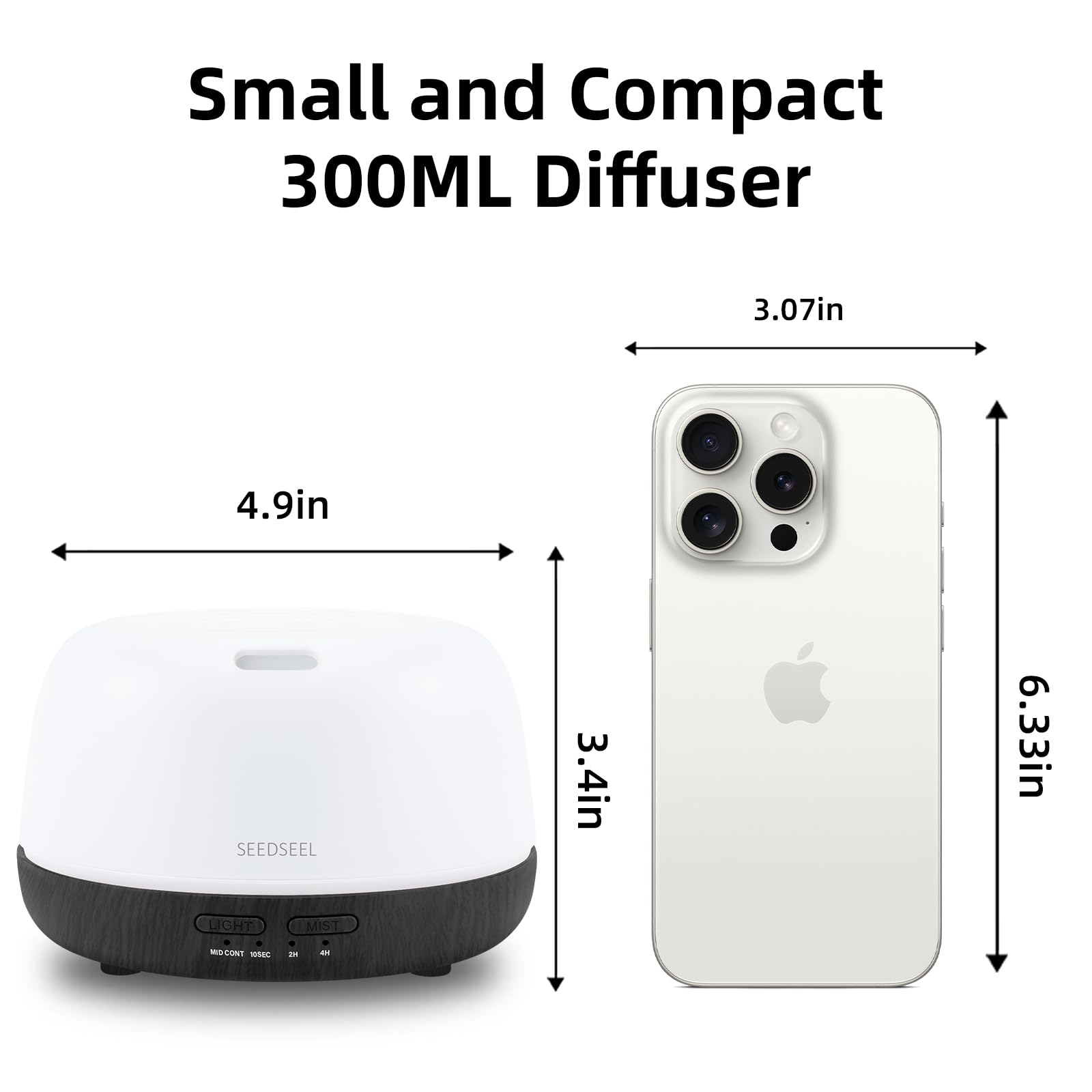 SEEDSEEL 300ML Essential Oil Diffuser with Remote | 7-Color LED Lights for Small Rooms