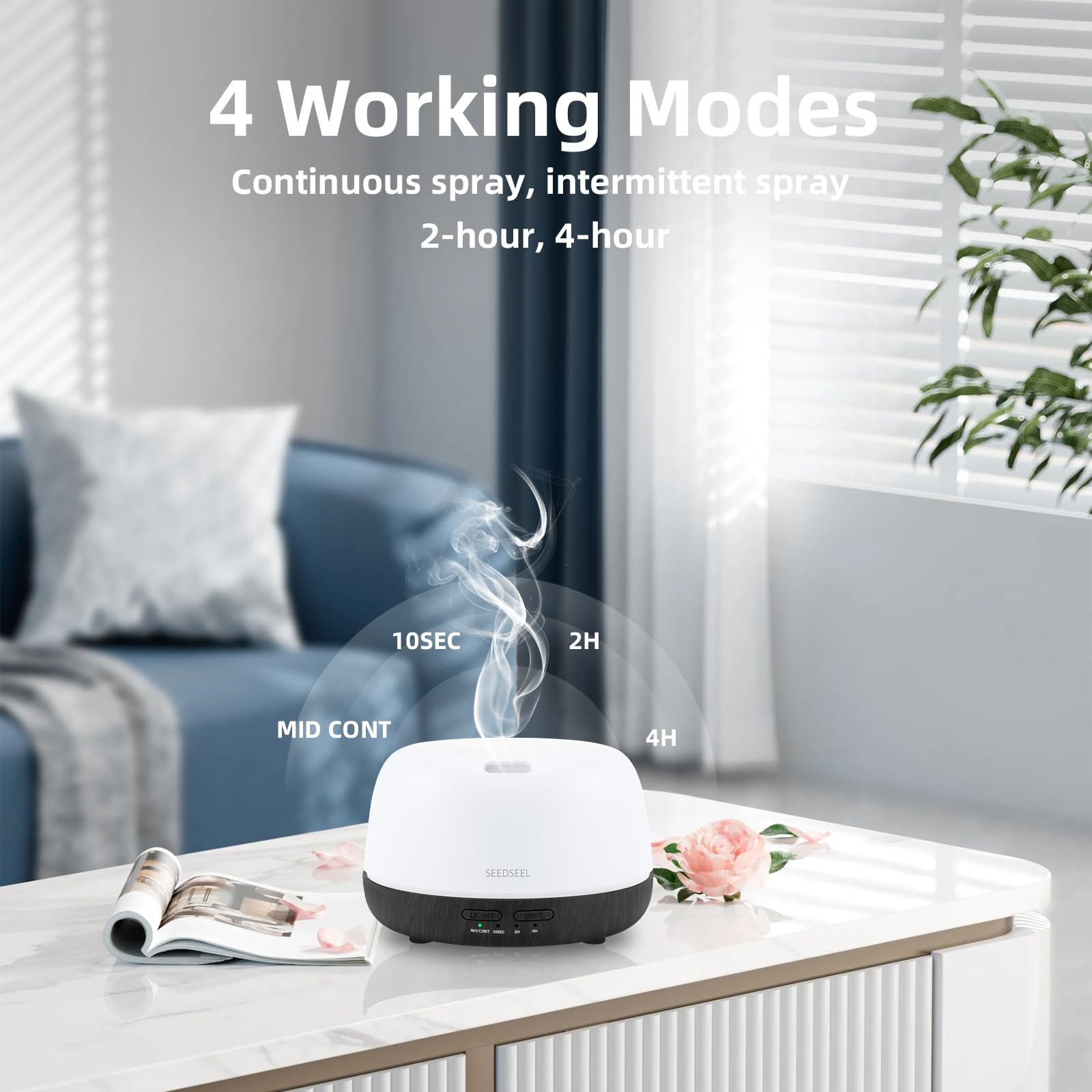 SEEDSEEL 300ML Essential Oil Diffuser with Remote | 7-Color LED Lights for Small Rooms