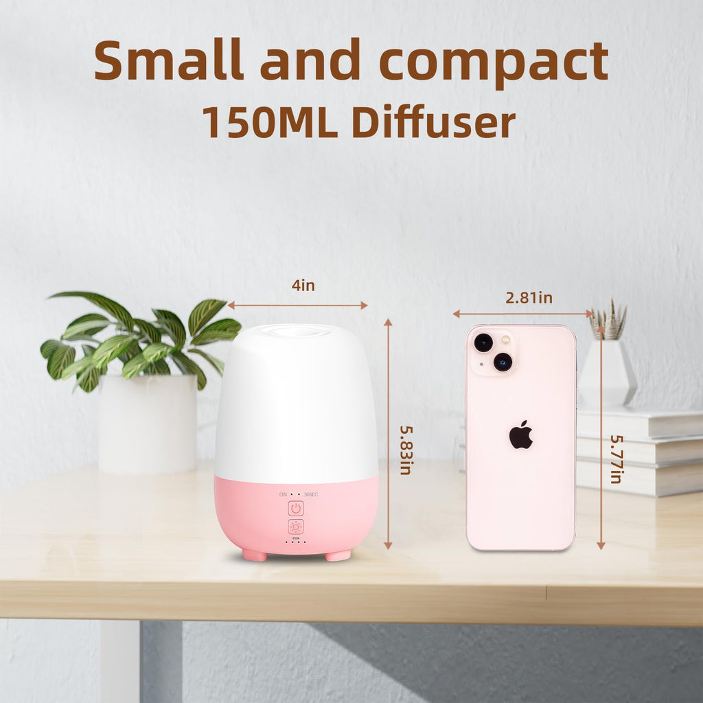 SEEDSEEL Cordless Essential Oil Diffuser 150ML – Portable USB-C Diffuser with 7 LED Lights