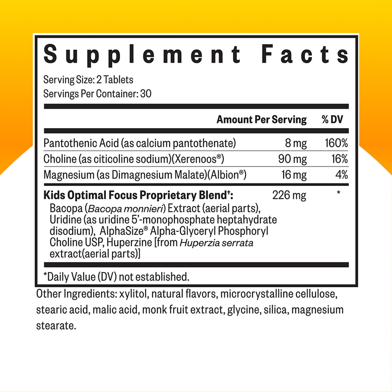 Seeking Health Kids Optimal Focus – Calming Supplement for Children | Focus, Sleep & Healthy Mindset | 60 Chewable Tablets (30 Servings)