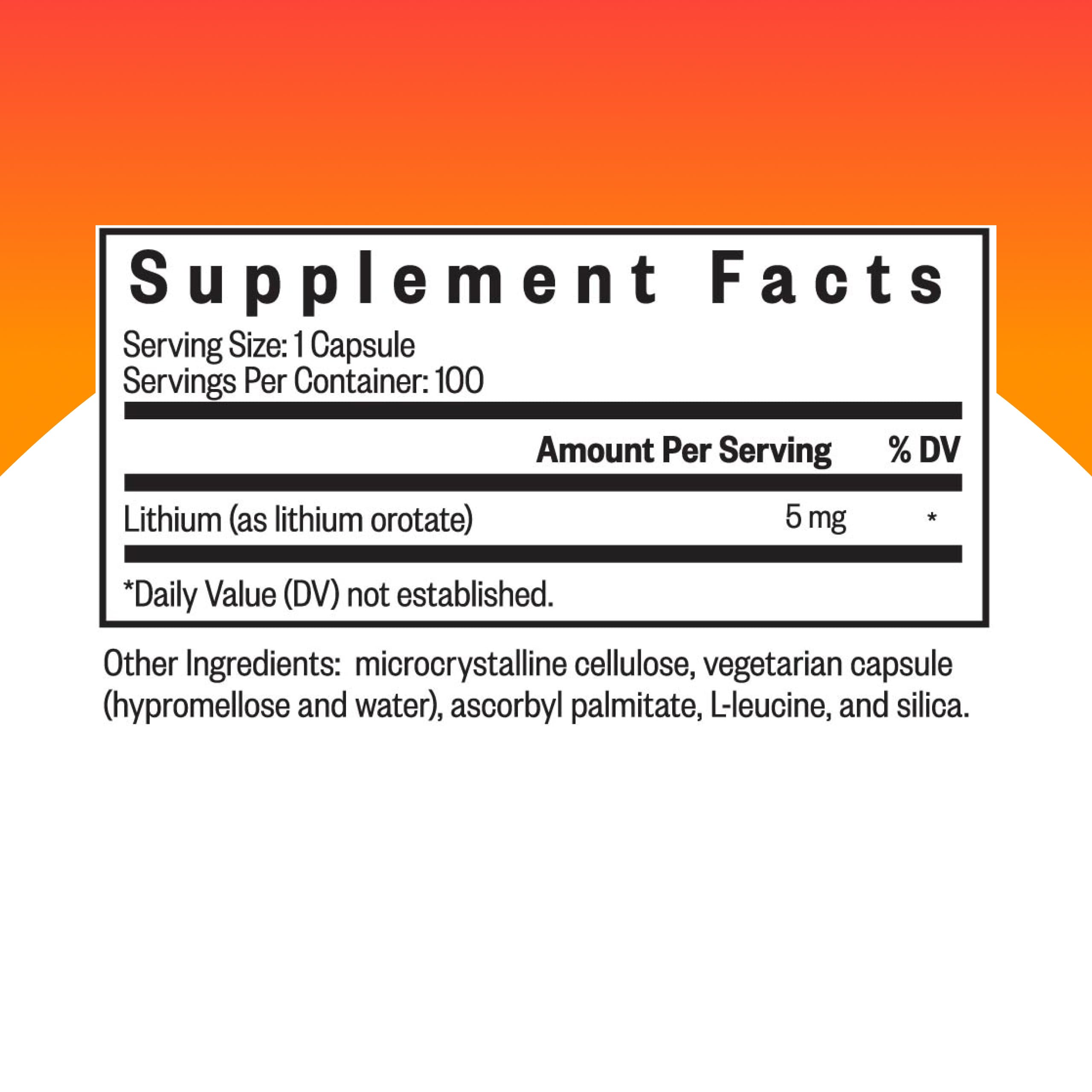 Seeking Health Lithium Orotate – Brain Health & Memory Support | 5 mg Li, 100 Capsules