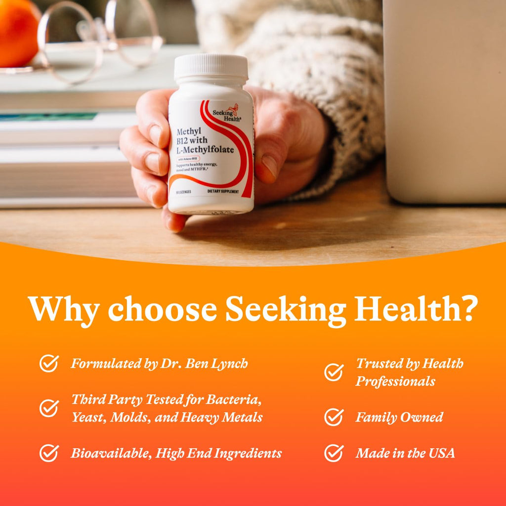 Seeking Health Methyl B12 with L-Methylfolate Lozenges - MTHFR & Methylation Support - Brain Health & Energy - 60 Lozenges