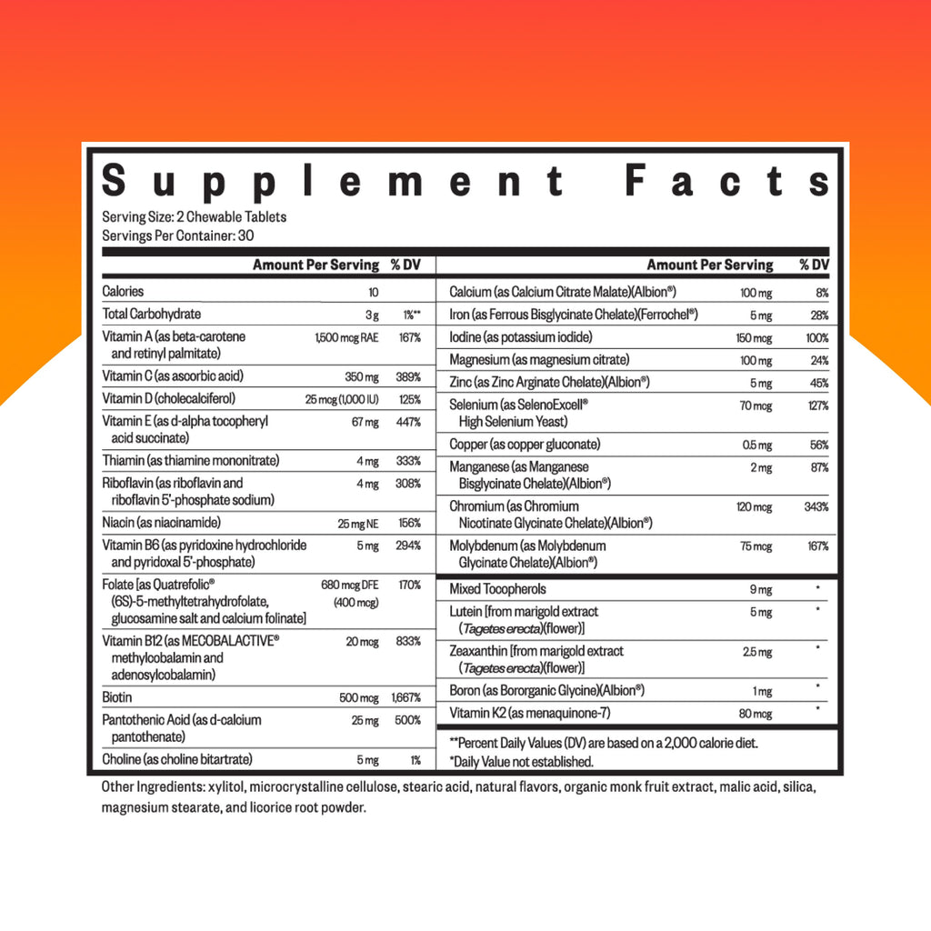 Seeking Health Optimal Multivitamin Chewable – Immune Support, L-5-MTHF, B12 & D3