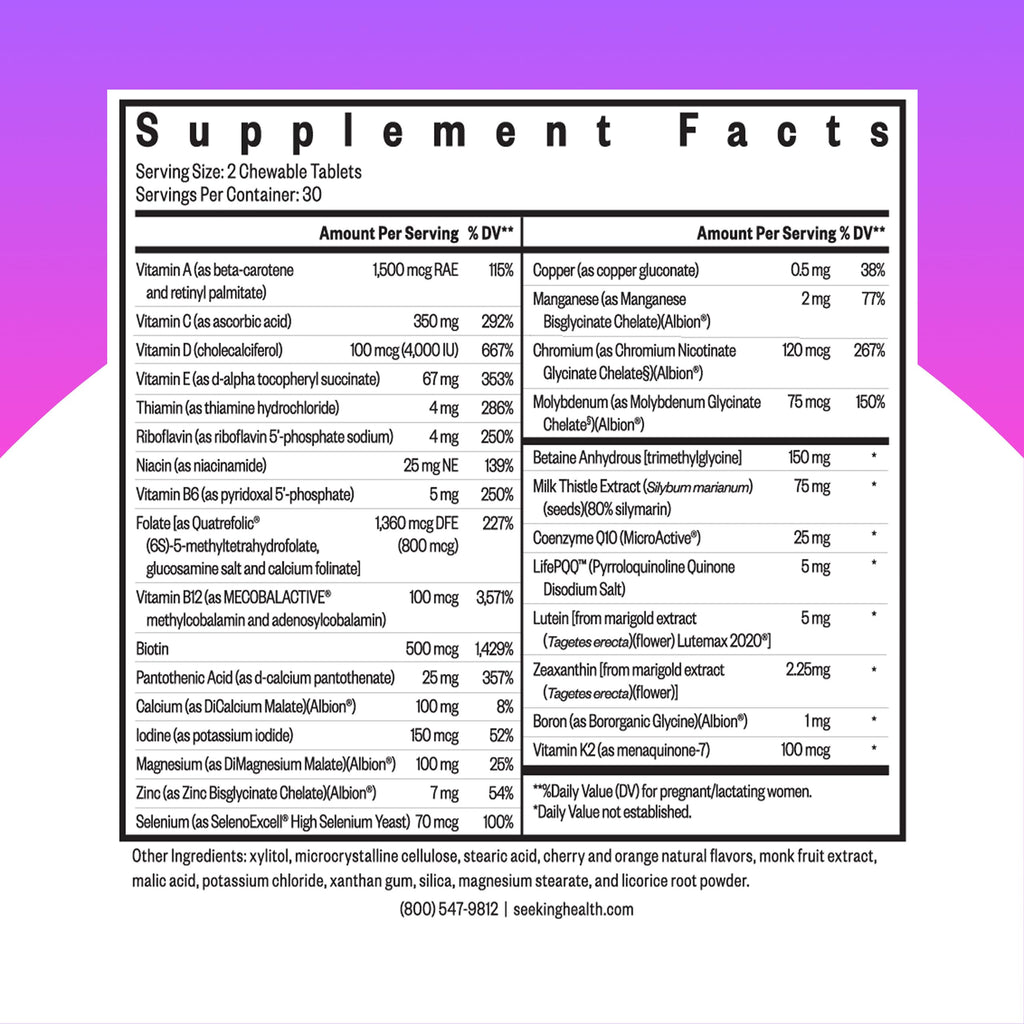 Seeking Health Prenatal Essentials Chewable - Prenatal Support Supplement with Riboflavin - Formula Supports Immune Health & Methylation - B12 Supplement to Support Genetic Development - 60 Tablets
