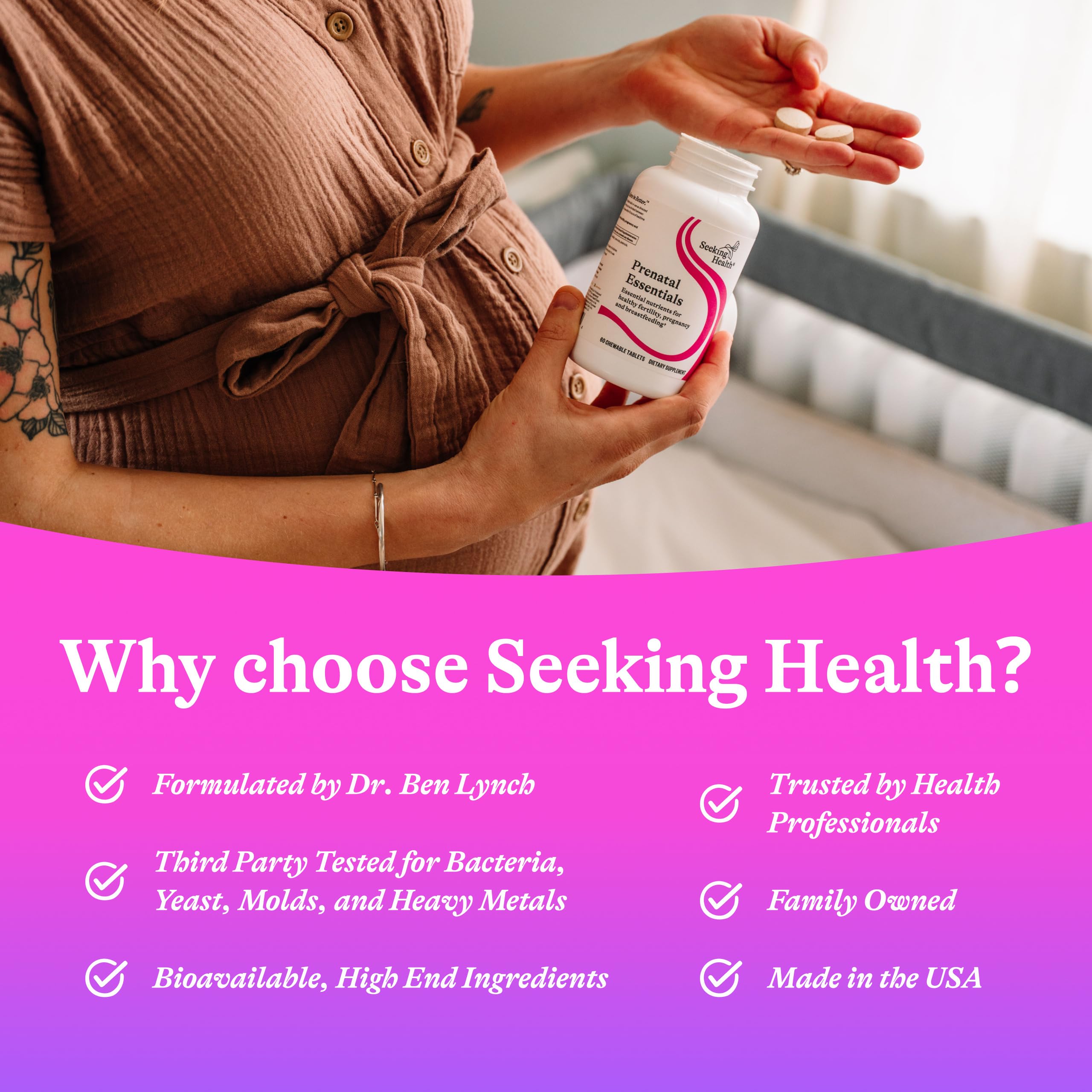Seeking Health Prenatal Essentials Chewable - Prenatal Support Supplement with Riboflavin - Formula Supports Immune Health & Methylation - B12 Supplement to Support Genetic Development - 60 Tablets