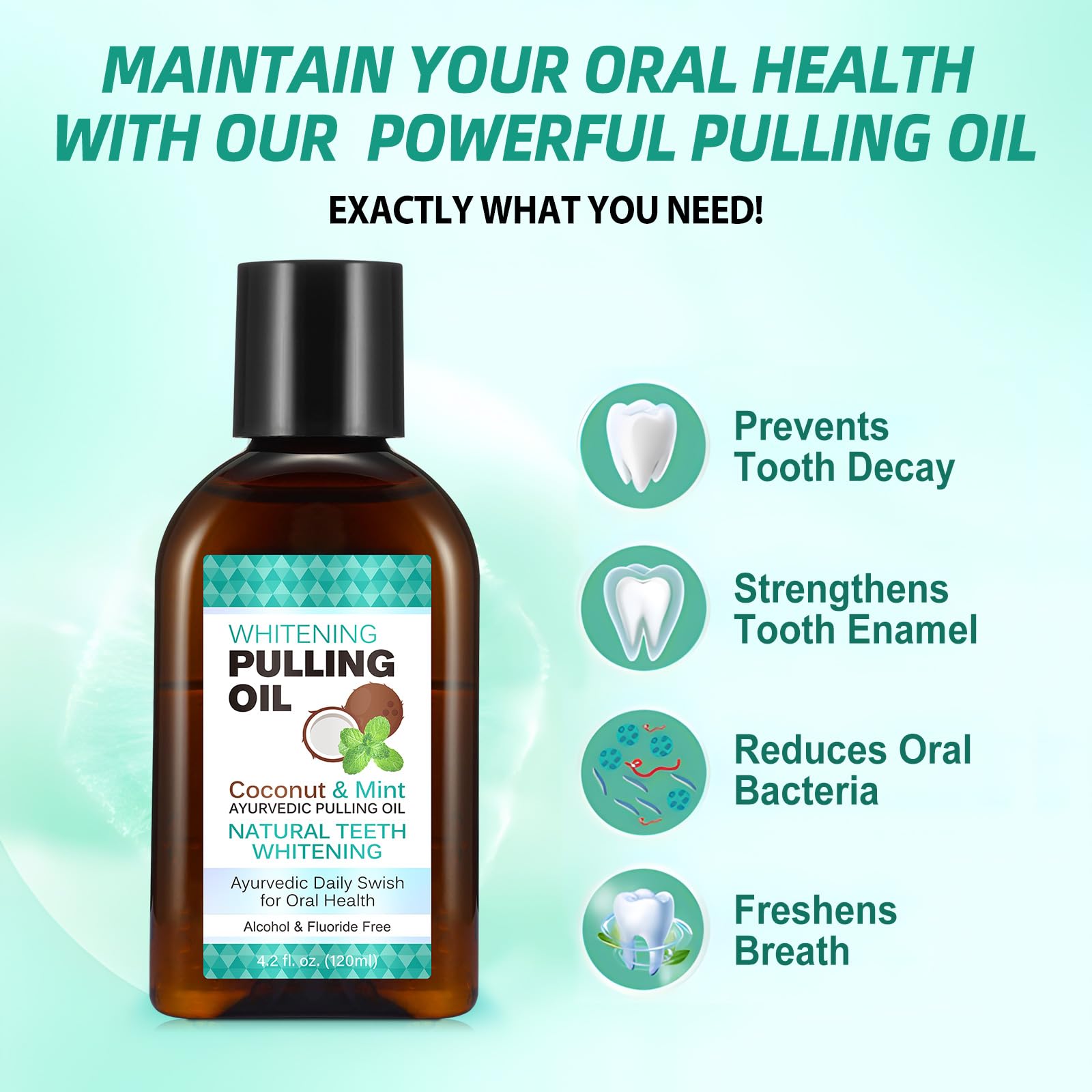 sefudun Whitening Coconut Pulling Oil (4.2 Fl Oz) – Teeth Whitening & Gum Health with Tongue Scraper