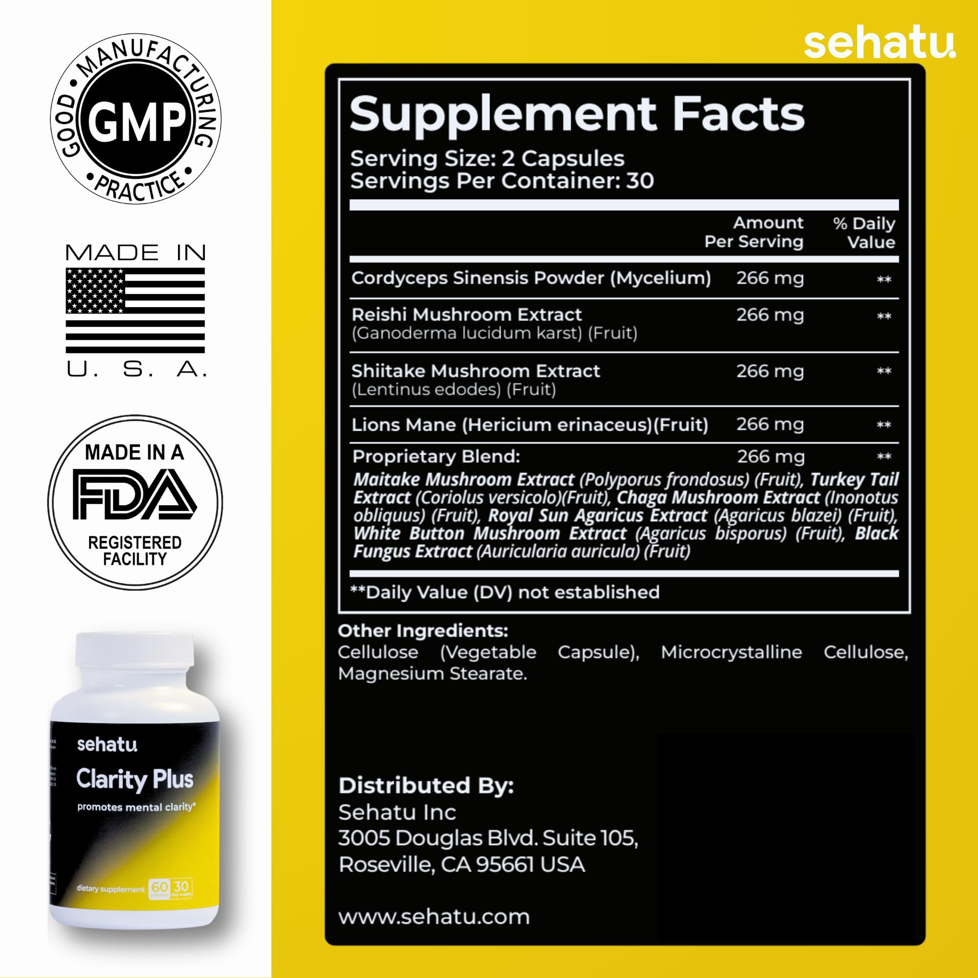 SEHATU Clarity Plus: Cognitive Wellness Supplement | 60 Count