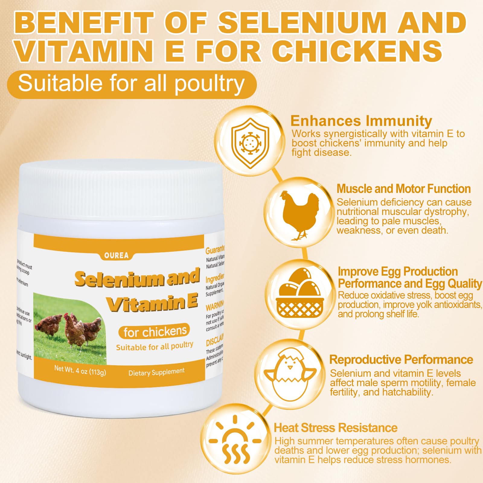 Selenium & Vitamin E Powder for Chickens – Immune & Muscle Support
