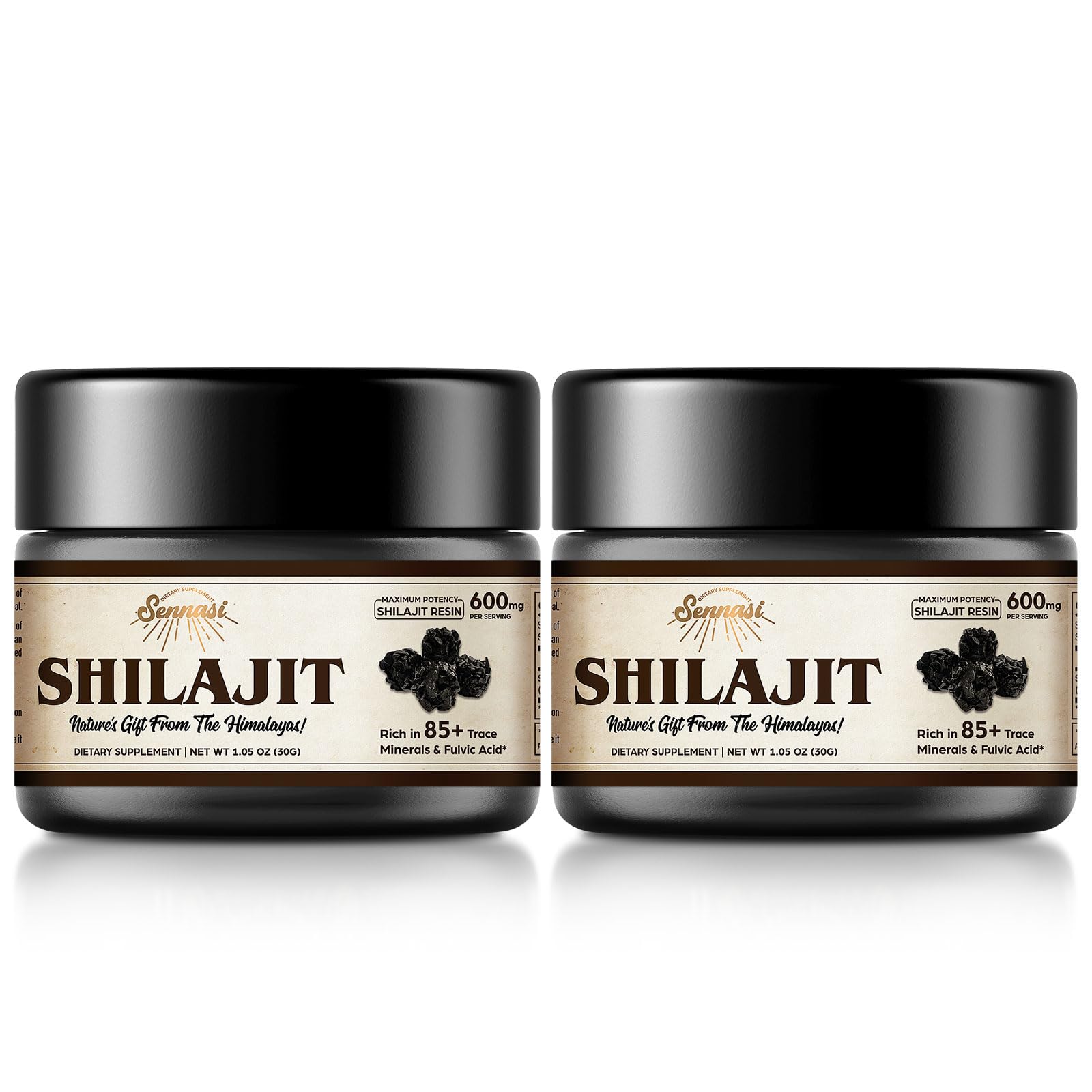 Sennasi Shilajit Resin – Pure Himalayan Organic Shilajit 600mg (30g, 2 Pack)