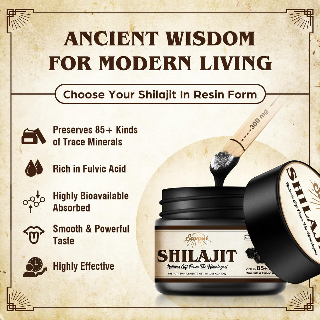 Sennasi Shilajit Pure Himalayan Resin – 600mg, 85+ Minerals, 30g