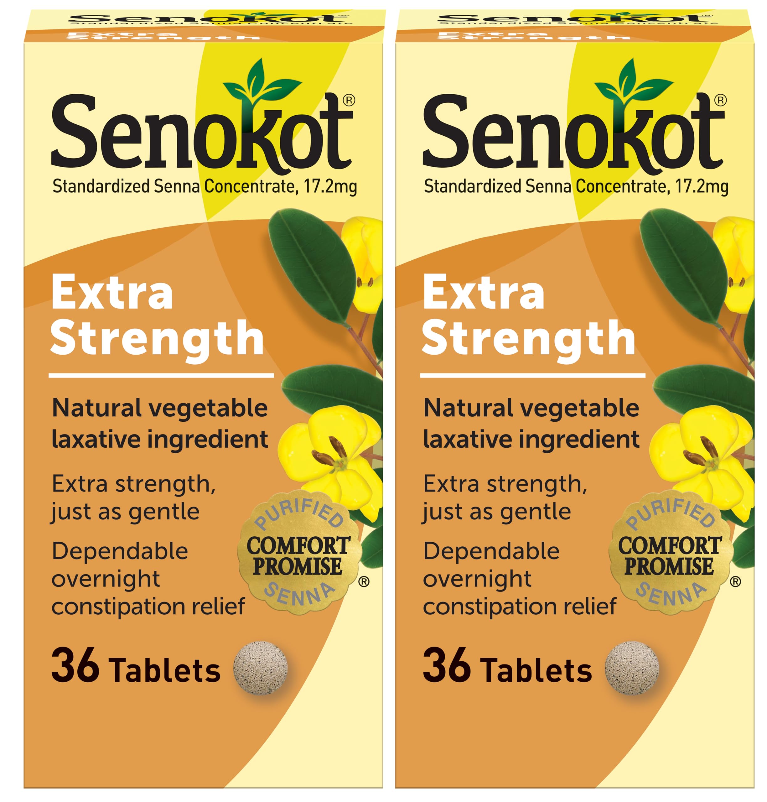 Senokot Extra Strength Natural Vegetable Laxative — Gentle Overnight Relief (36 Count, 2-Pack)