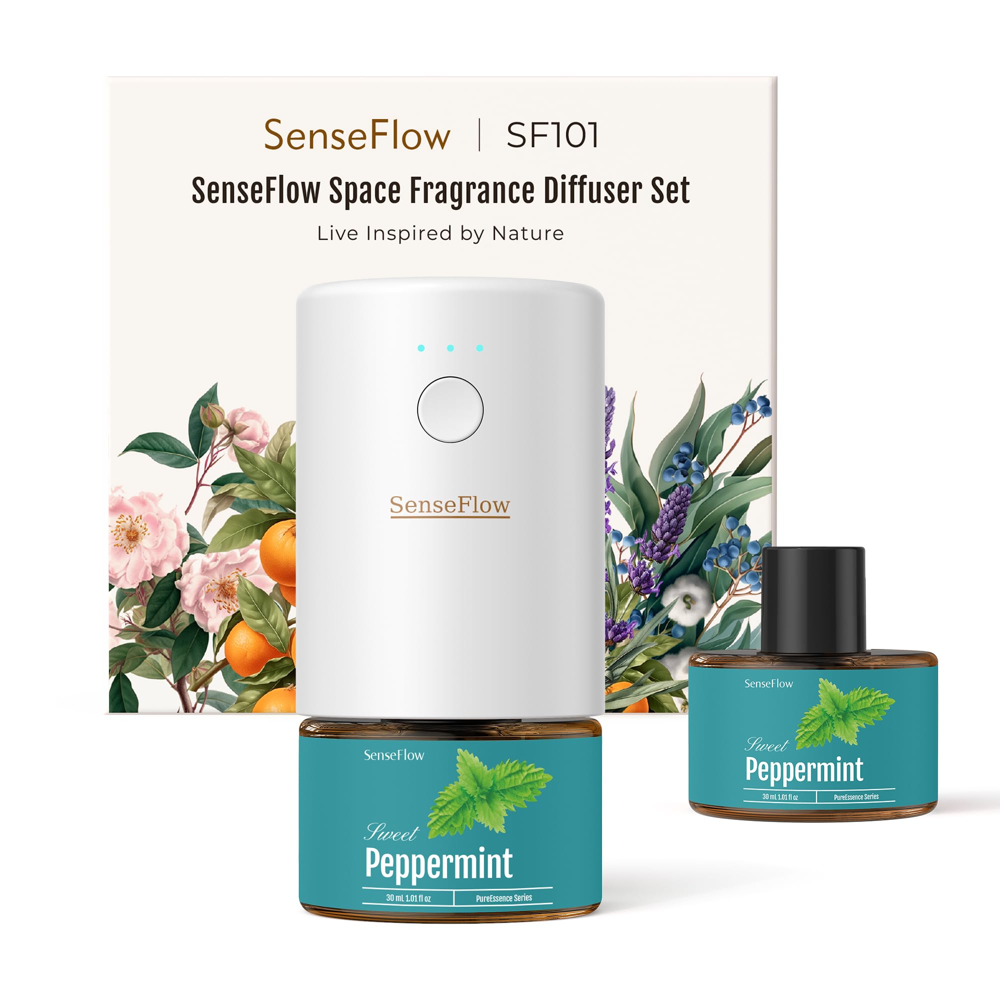 SenseFlow SF101 Pro Waterless Ultrasonic Diffuser – Peppermint | 1000 sq ft Coverage