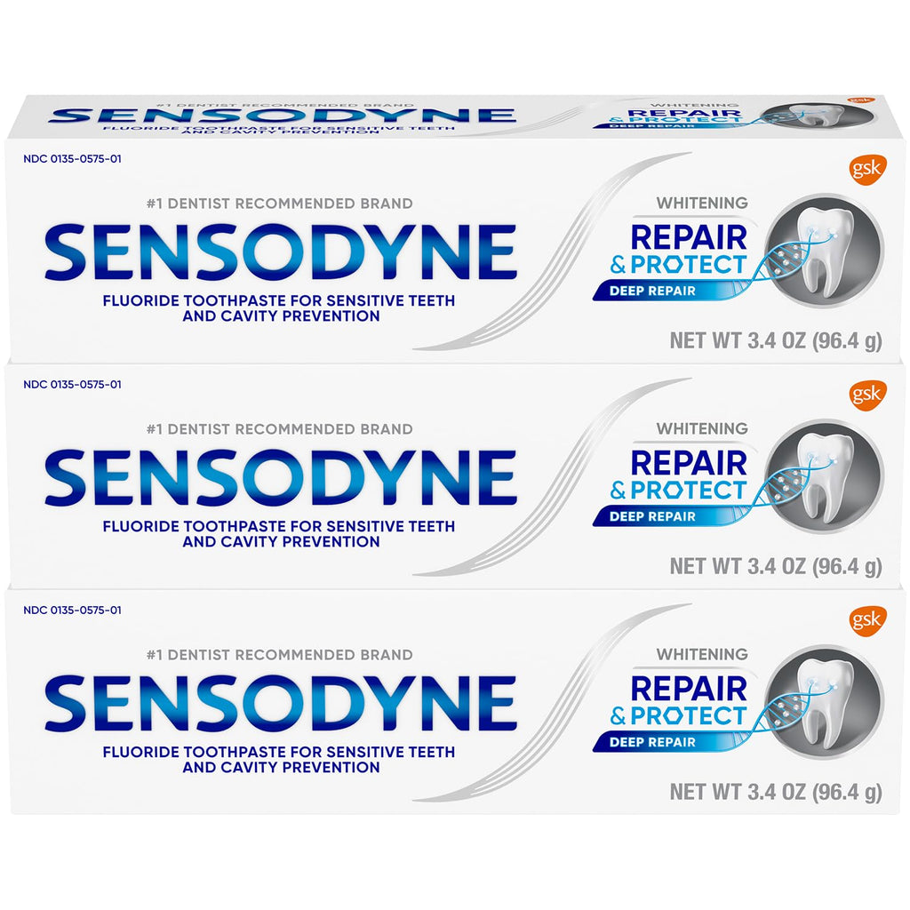 Sensodyne Repair and Protect Whitening Toothpaste – 3 x 3.4 oz for Sensitive Teeth & Cavity Prevention
