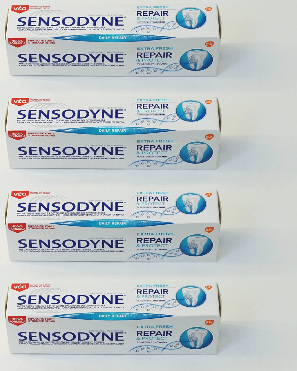 Sensodyne Repair & Protect Extra Fresh Toothpaste with NovaMin – 75ml (2.53 oz) Tube, Pack of 4 (Italian Import)
