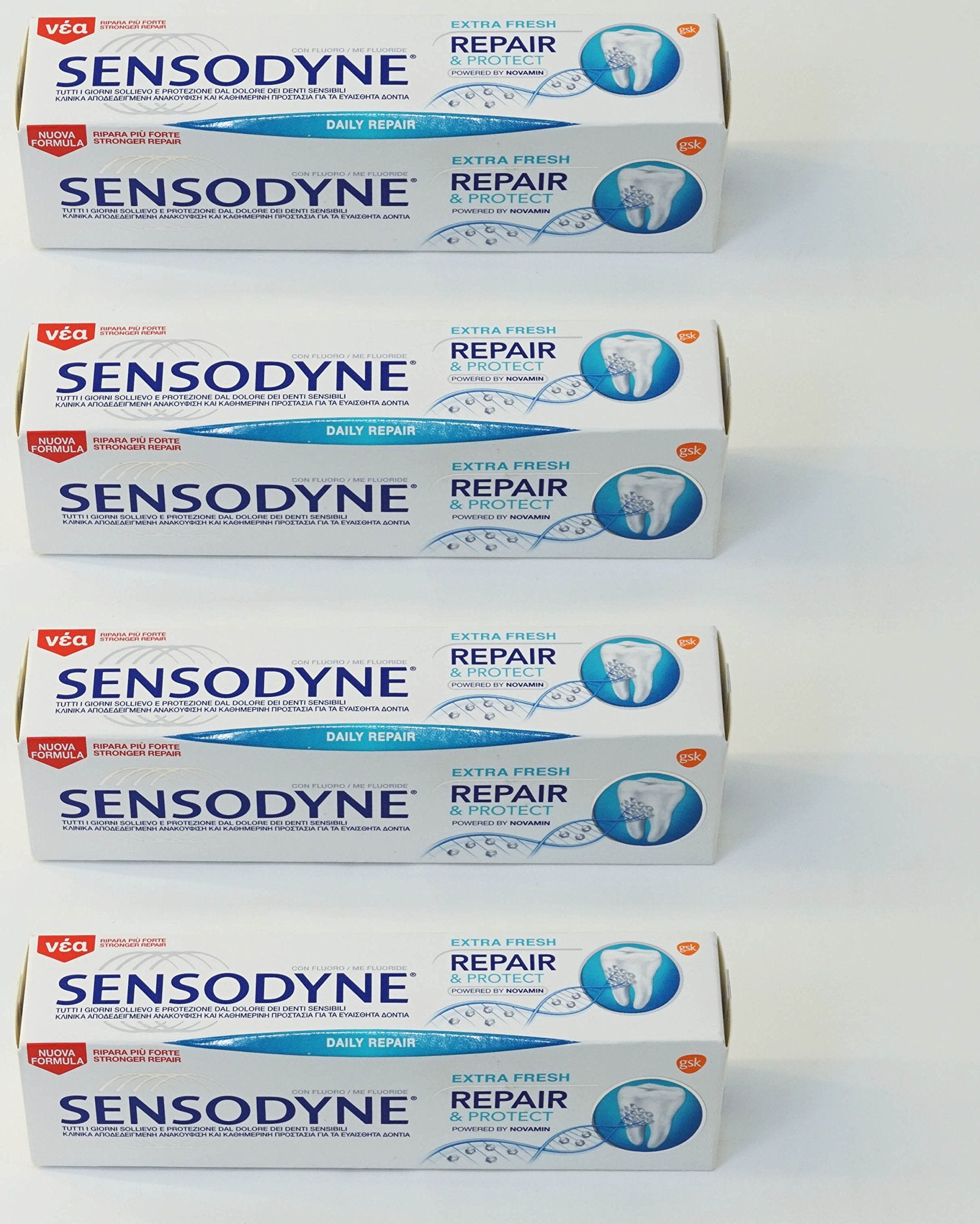 Sensodyne Repair & Protect Extra Fresh Toothpaste with NovaMin – 75ml (2.53 oz) Tube, Pack of 4 (Italian Import)