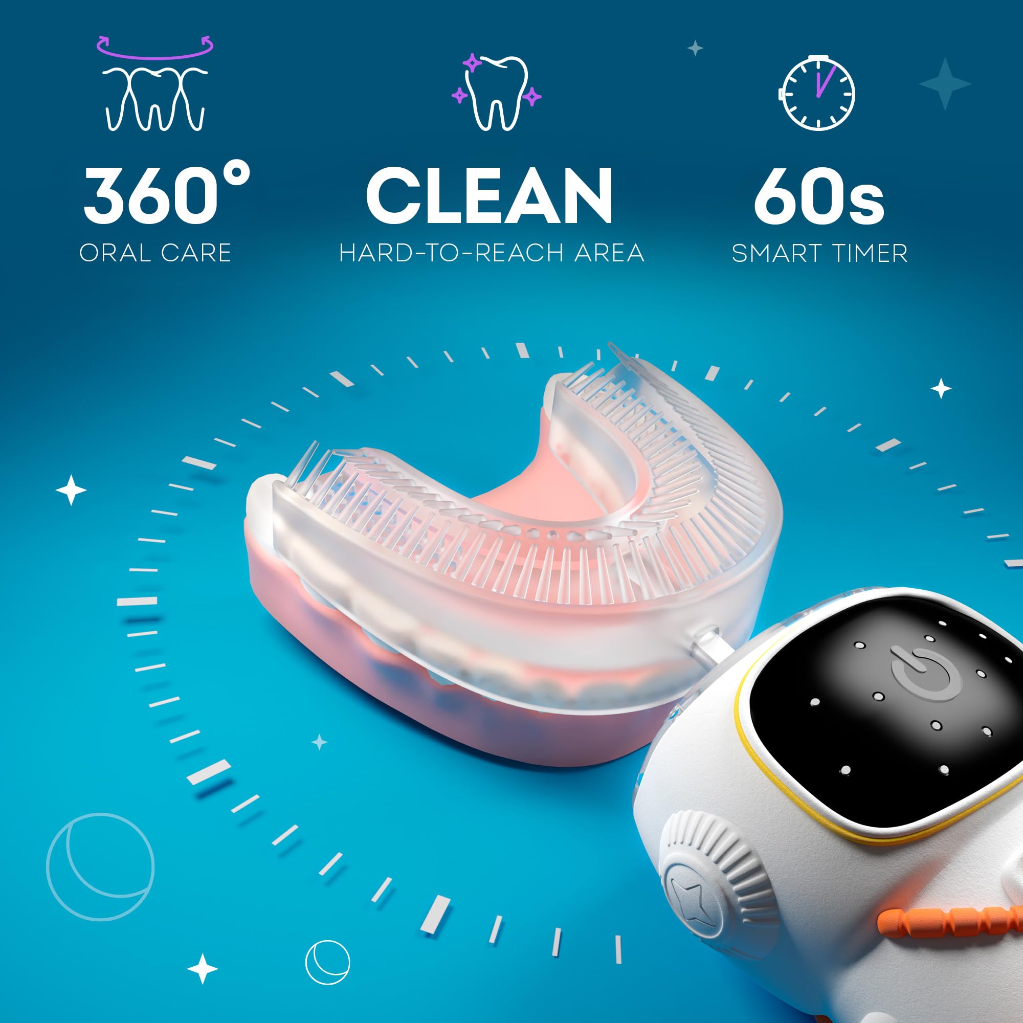 Sensory 360 U-Shaped Kids Toothbrush – Astronaut Design, 5 Modes, Memory Function