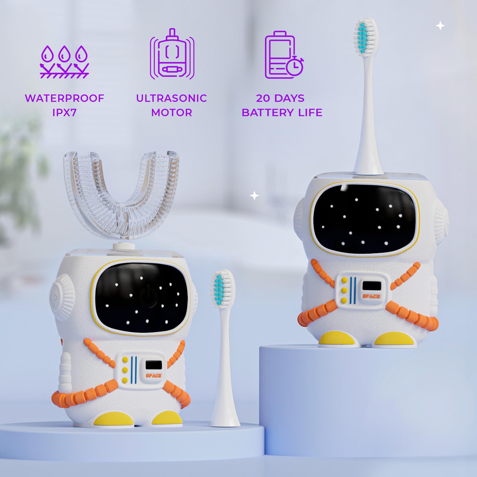 Sensory 360 U-Shaped Kids Toothbrush – Astronaut Design, 5 Modes, Memory Function