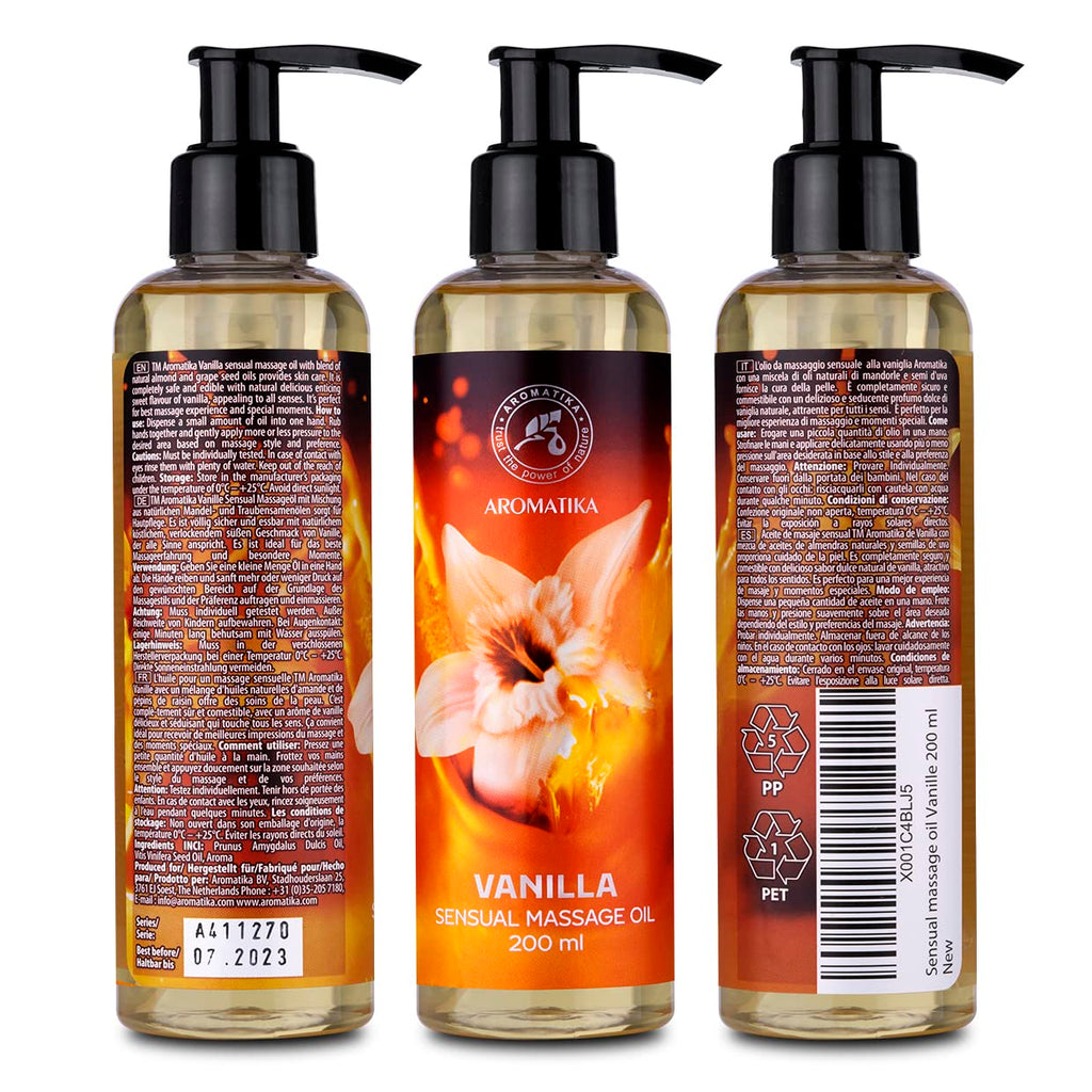 Sensual Massage Oil Vanilla - 6.8 fl oz | Edible & Kissable, Almond & Grapeseed