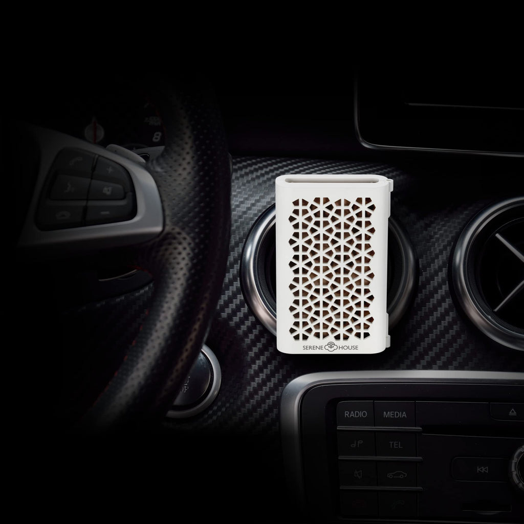 Serene House Puccini Lava Rock Diffuser – Car Vent Clip & Tabletop Aromatherapy (White)