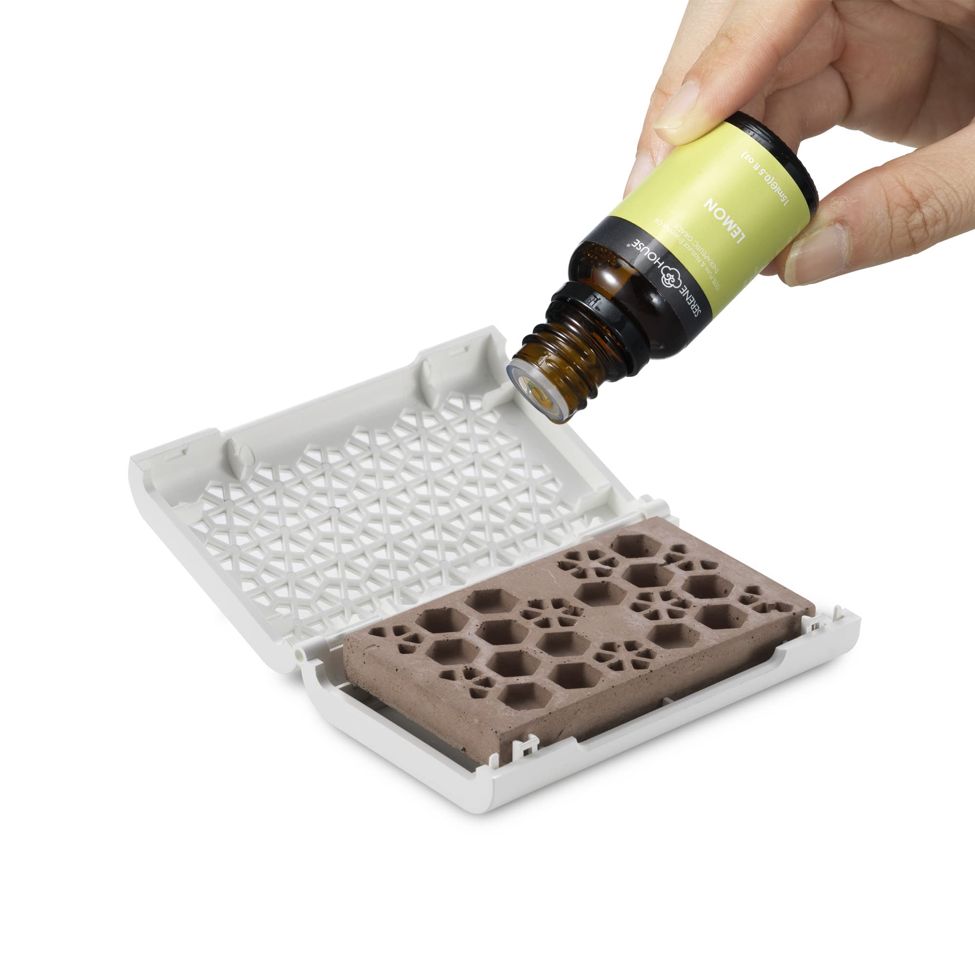 Serene House Puccini Lava Rock Diffuser – Car Vent Clip & Tabletop Aromatherapy (White)