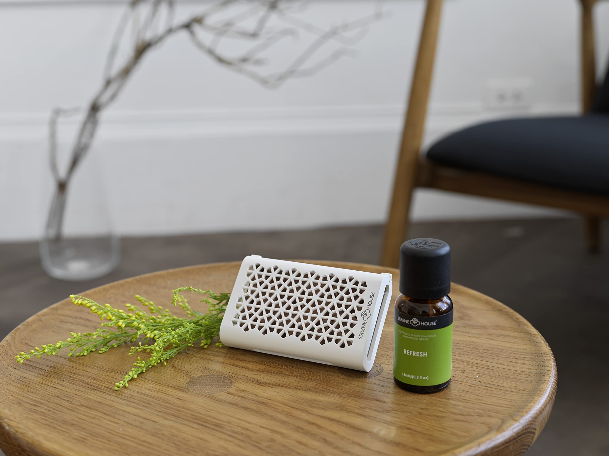 Serene House Puccini Lava Rock Diffuser – Car Vent Clip & Tabletop Aromatherapy (White)