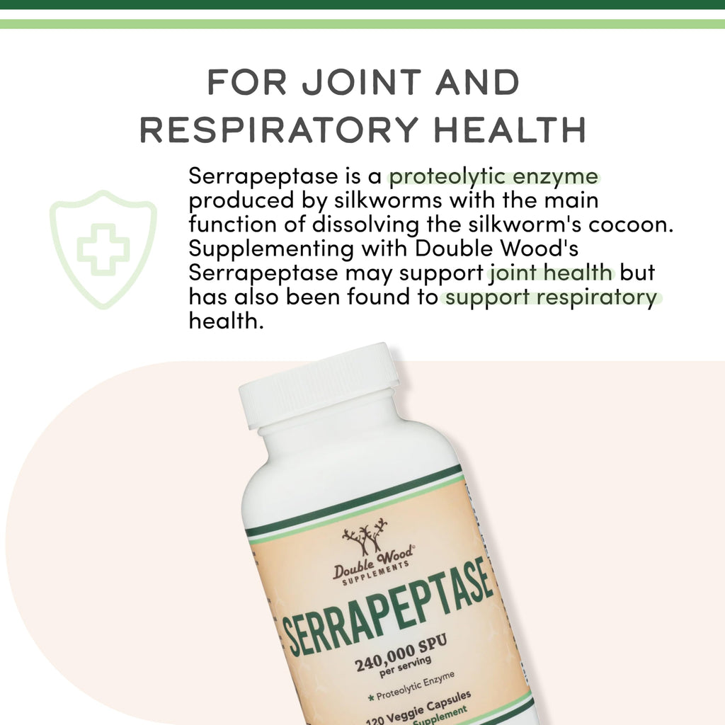 Serrapeptase 240,000 SPU Max Potency – Pack of 2 by Double Wood Supplements (120 Veggie Capsules per Bottle)