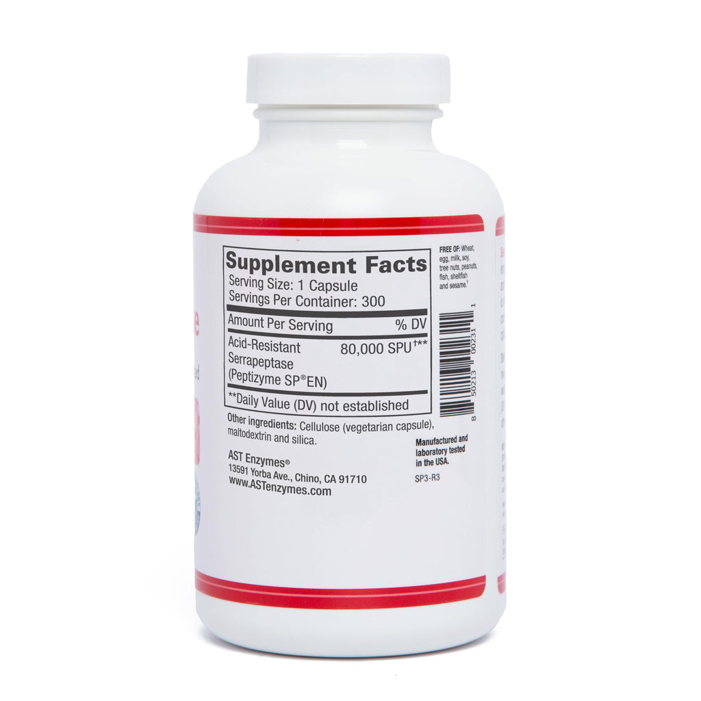 AST Enzymes Serrapeptase 80,000 SPU – 300 Vegetarian Capsules | Acid-Resistant Systemic Enzymes