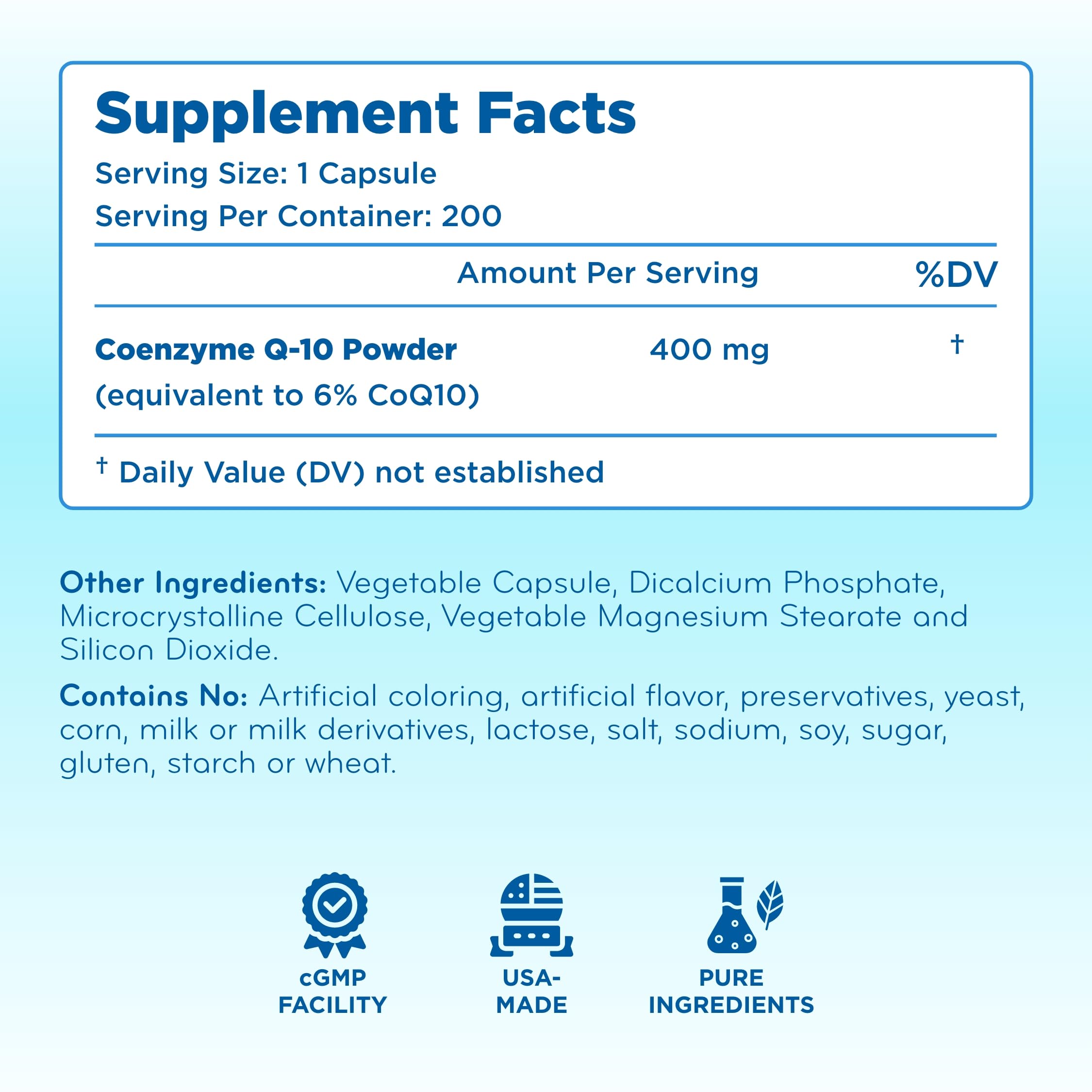 Quick Absorption CoQ10 400mg Capsules – Ubiquinone 400mg for Heart Health & Aging Support | Made in a cGMP US Lab