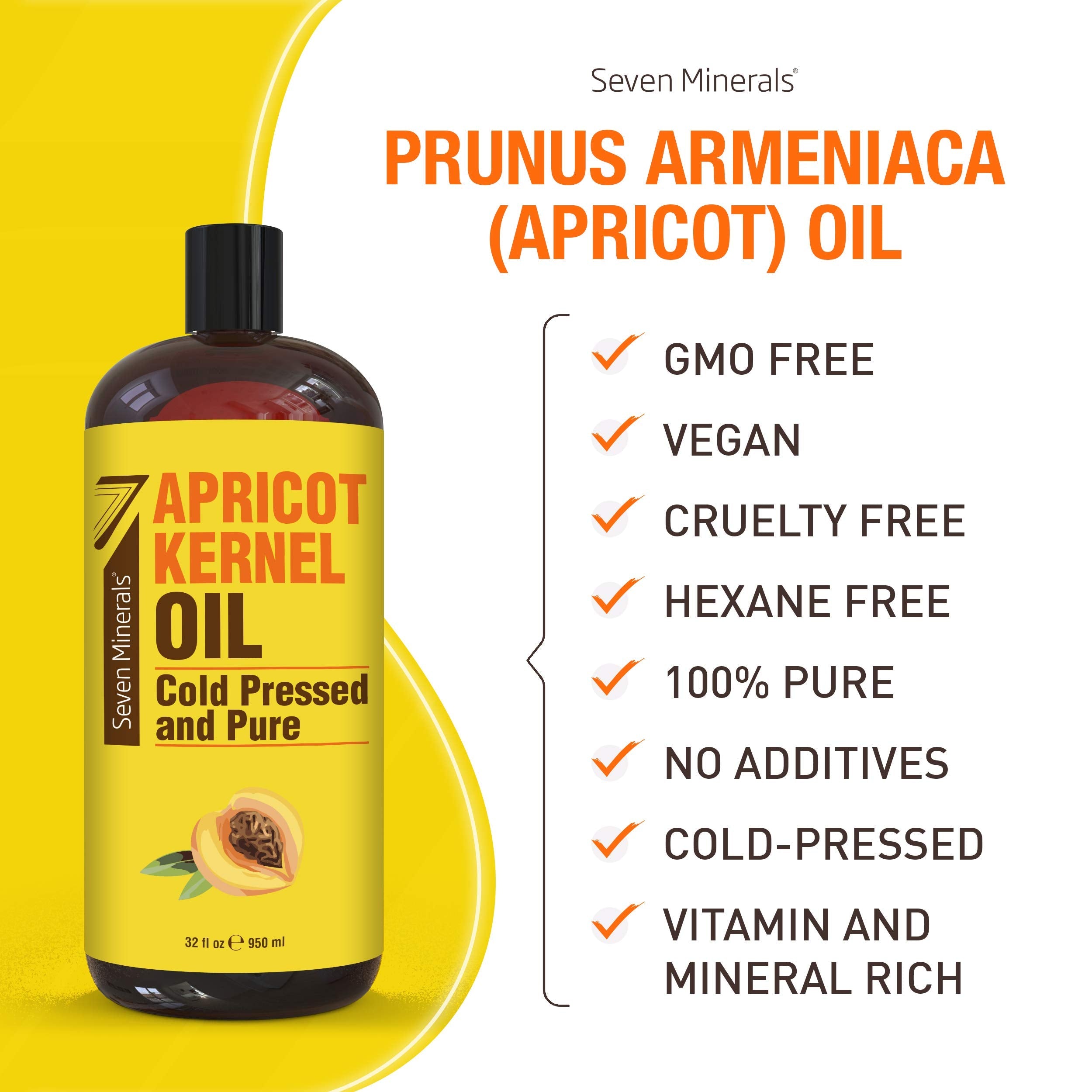 Seven Minerals Apricot Kernel Oil 32oz – Cold-Pressed, Non-GMO, Hexane-Free