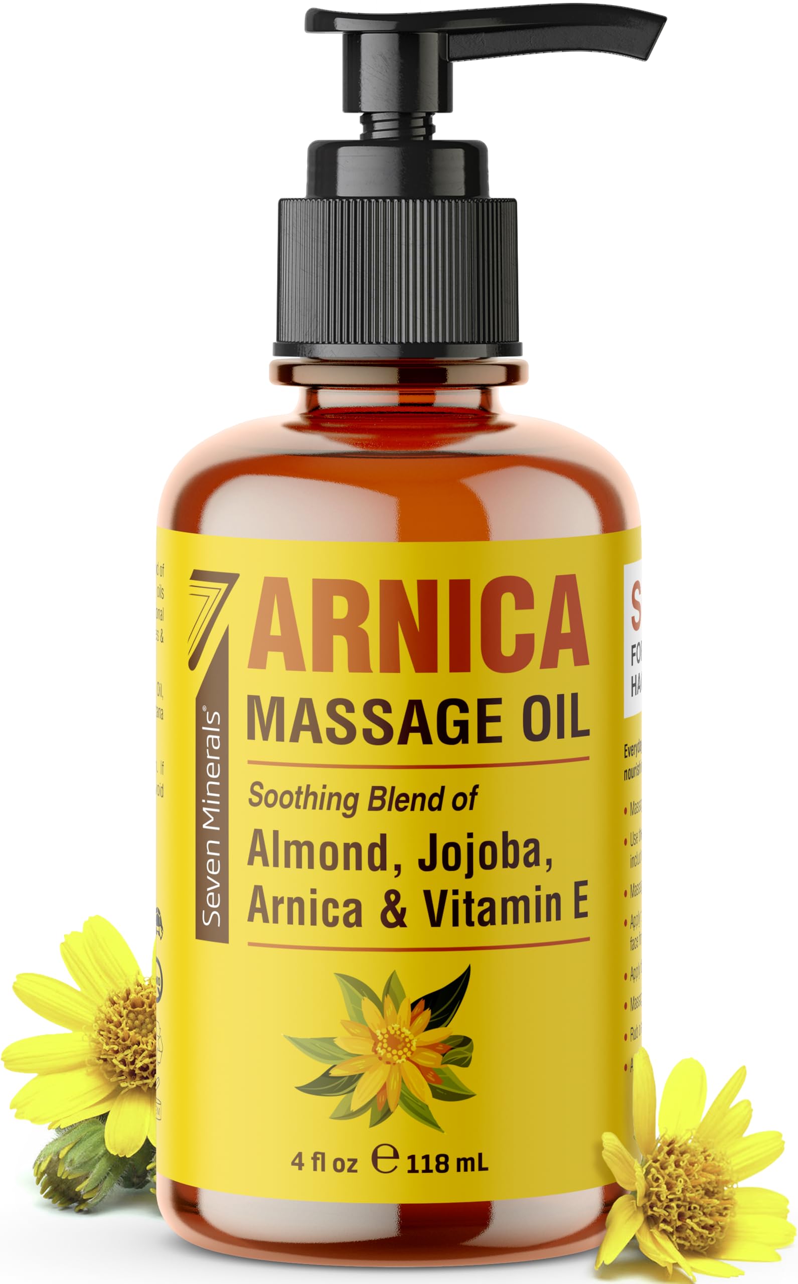 Seven Minerals Arnica Sore Muscle Massage Oil - 4 oz for Professional or At-Home Therapy