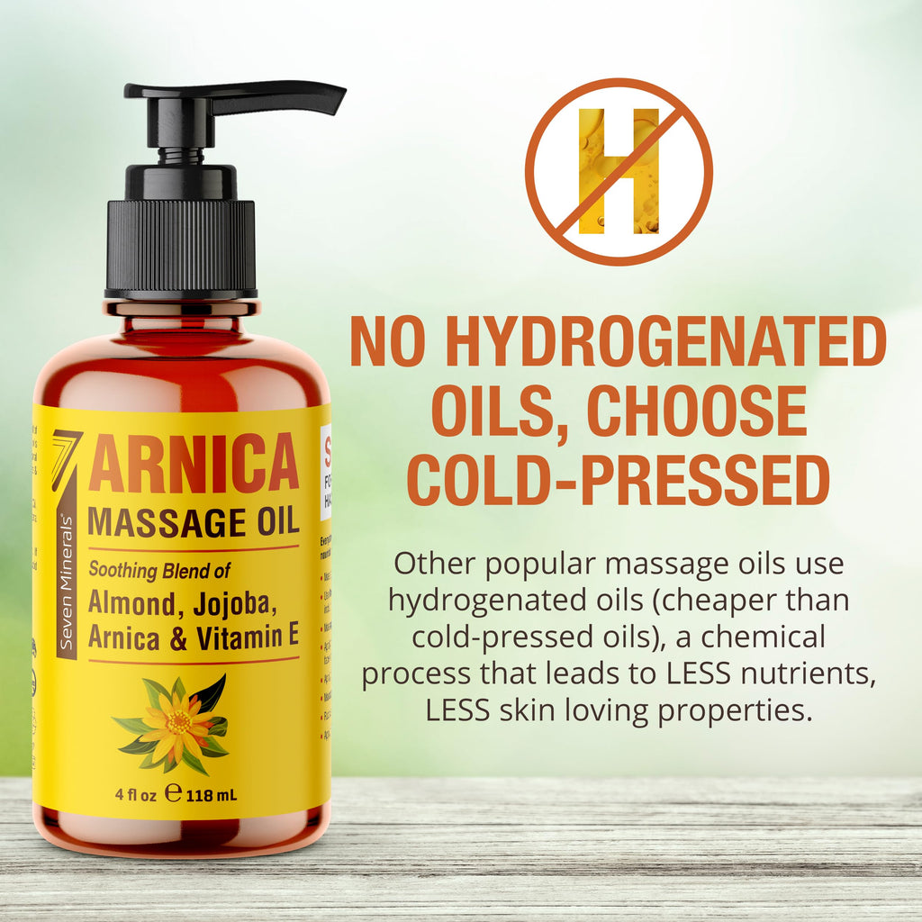 Seven Minerals Arnica Sore Muscle Massage Oil - 4 oz for Professional or At-Home Therapy