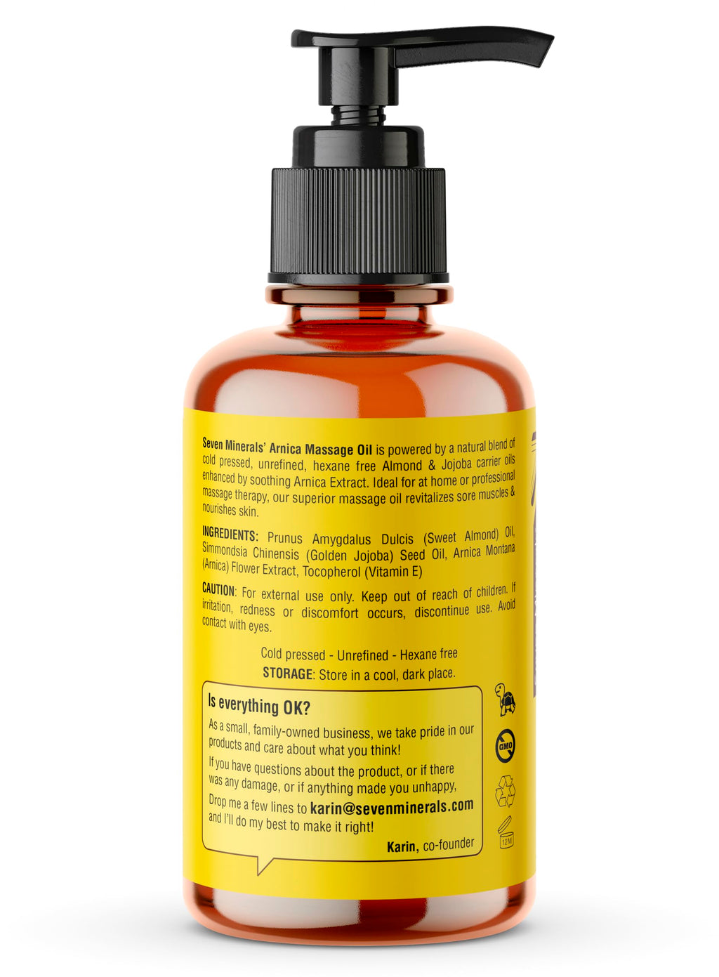 Seven Minerals Arnica Sore Muscle Massage Oil - 4 oz for Professional or At-Home Therapy