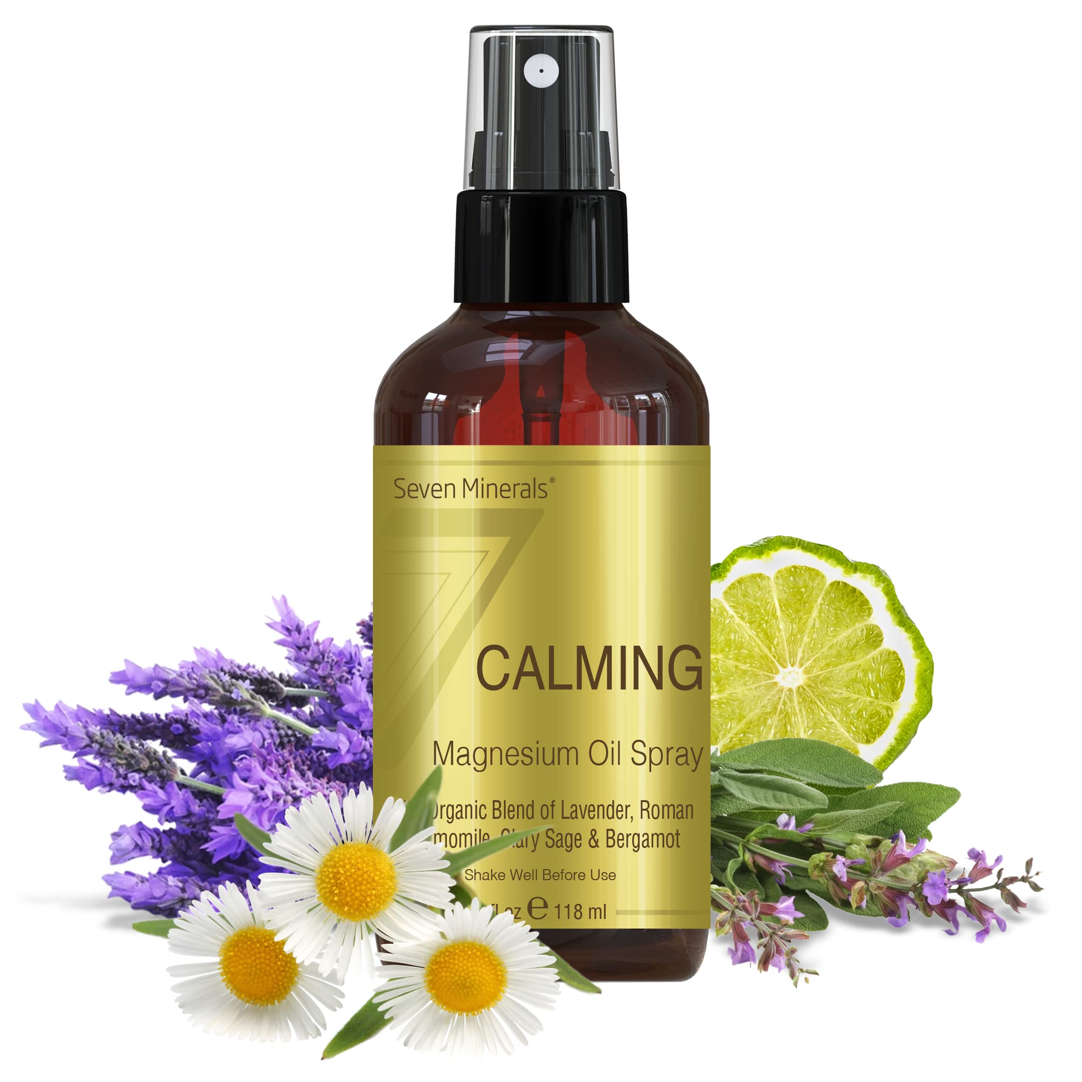 Seven Minerals Calming Magnesium Spray – All-Natural Essential Oils Blend | Made in USA | 4 oz | Free eBook