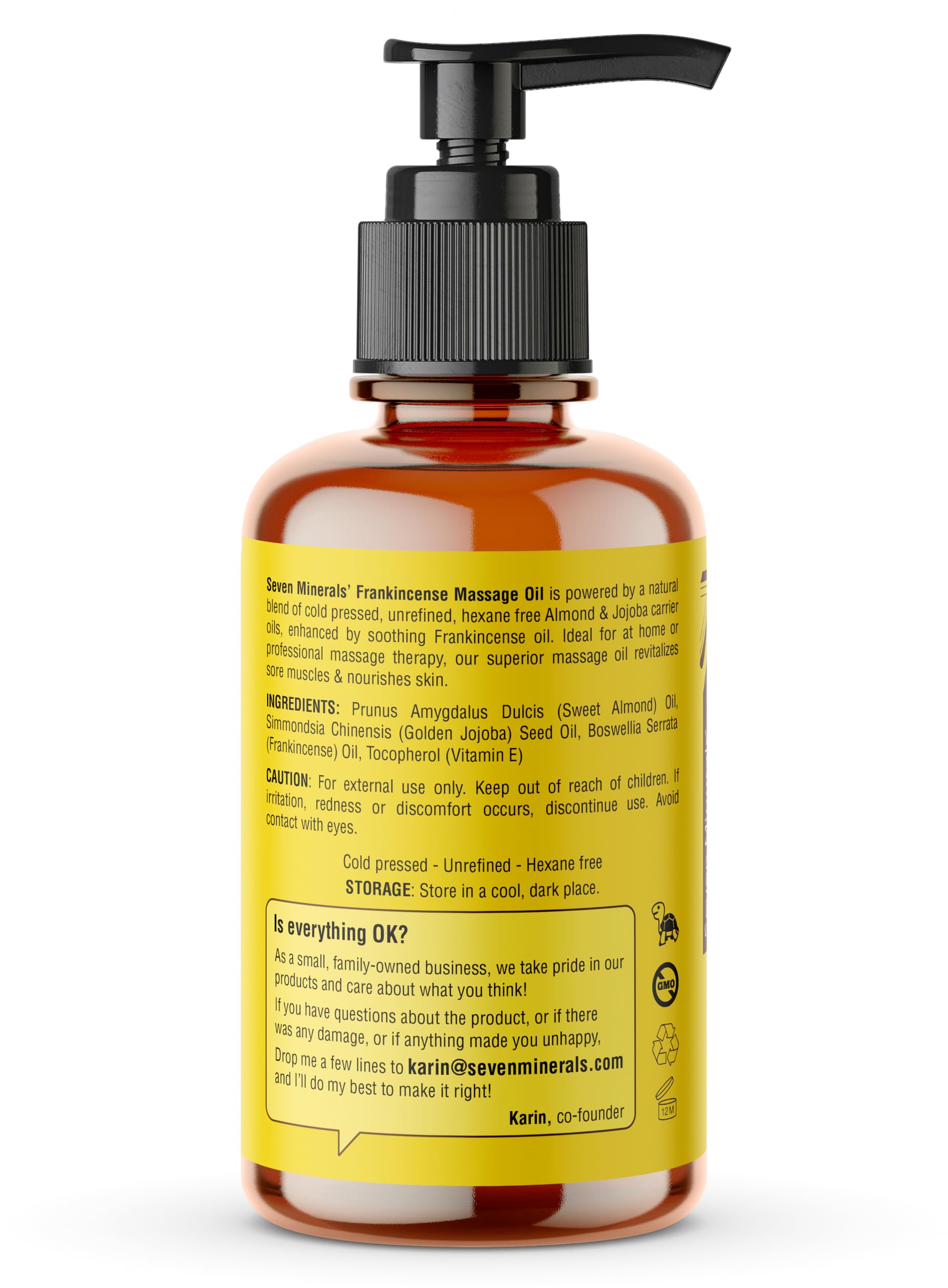 Seven Minerals Frankincense Massage Oil 4oz – For Professional or Home Massage (Almond, Jojoba & Vitamin E)