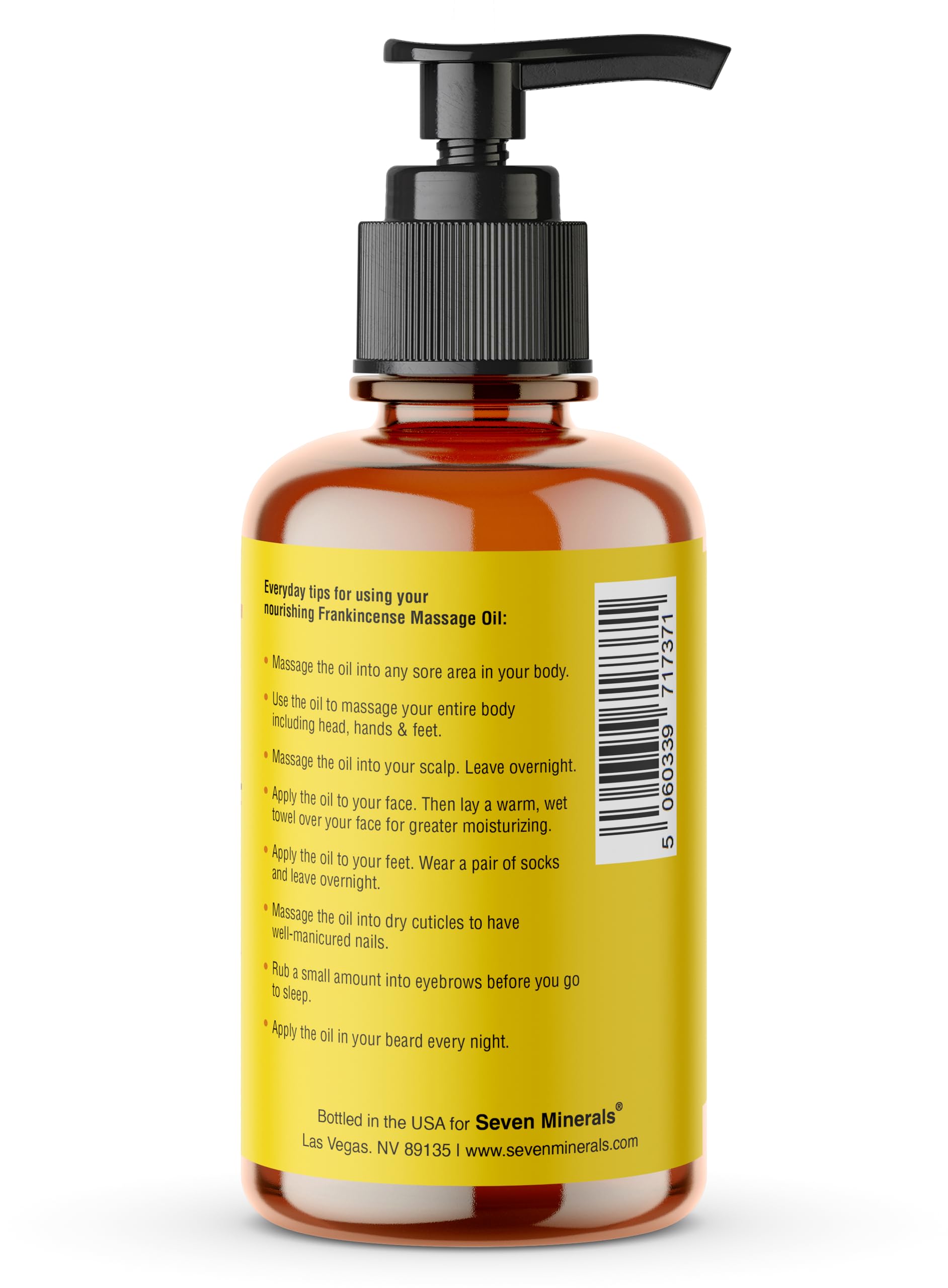 Seven Minerals Frankincense Massage Oil 4oz – For Professional or Home Massage (Almond, Jojoba & Vitamin E)