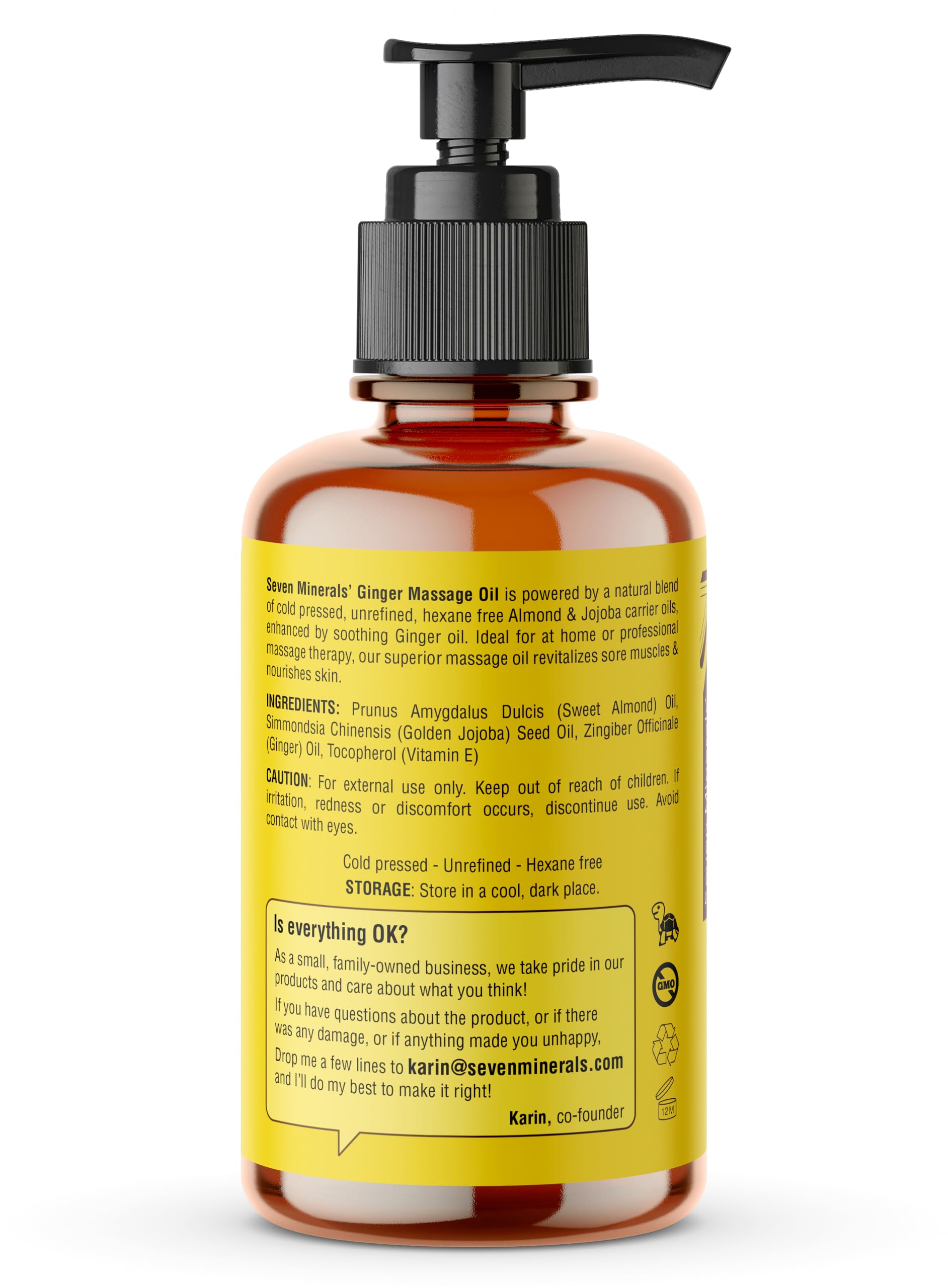 Seven Minerals Ginger Massage Oil for Lymphatic Drainage Therapy - 4 oz Therapeutic Grade Essential Oils