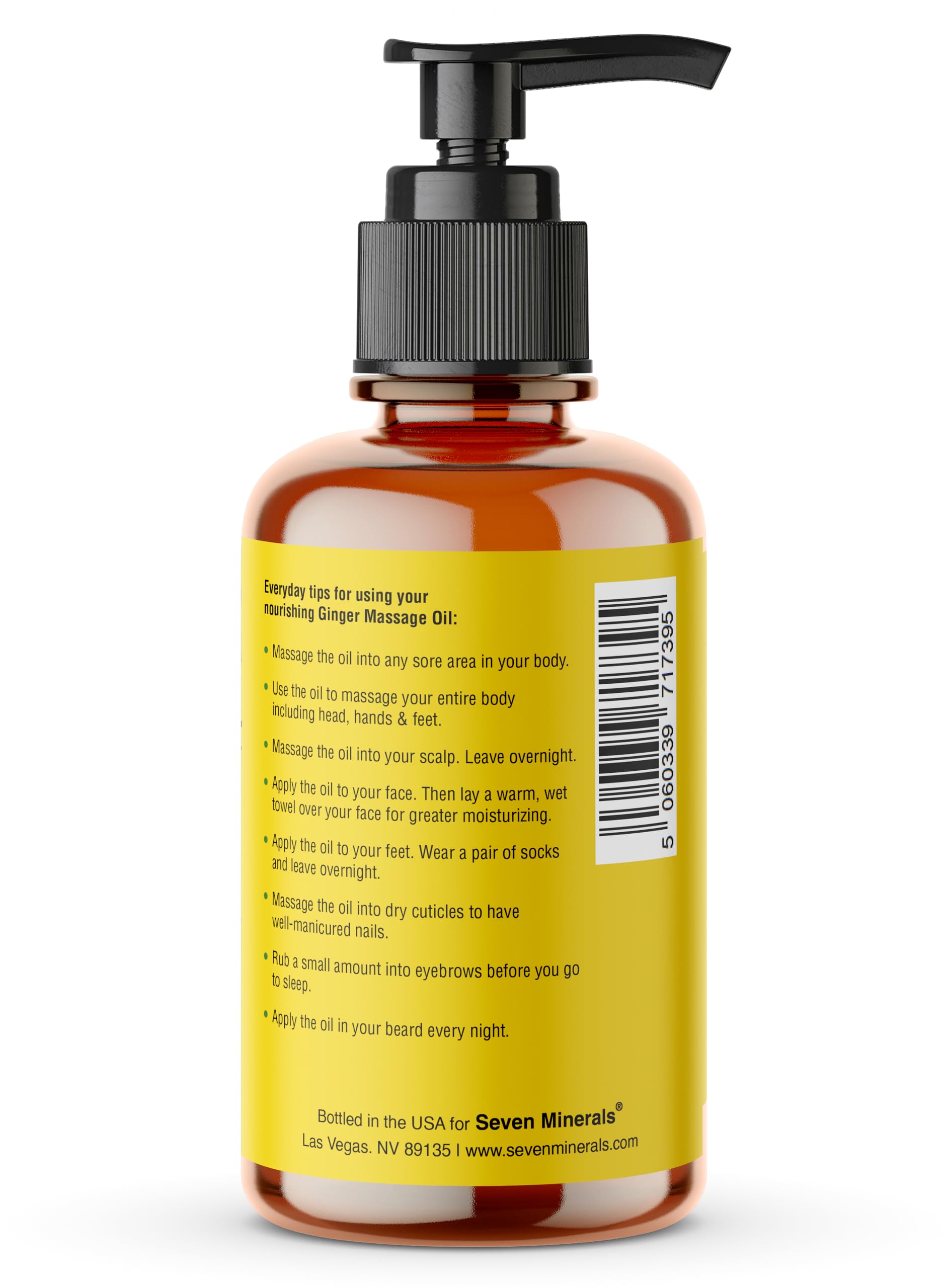 Seven Minerals Ginger Massage Oil for Lymphatic Drainage Therapy - 4 oz Therapeutic Grade Essential Oils