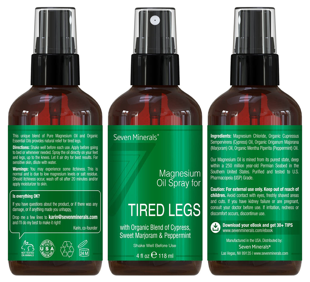 Seven Minerals Magnesium Oil Spray – USA Made with Cypress, Sweet Marjoram & Peppermint (4 oz)