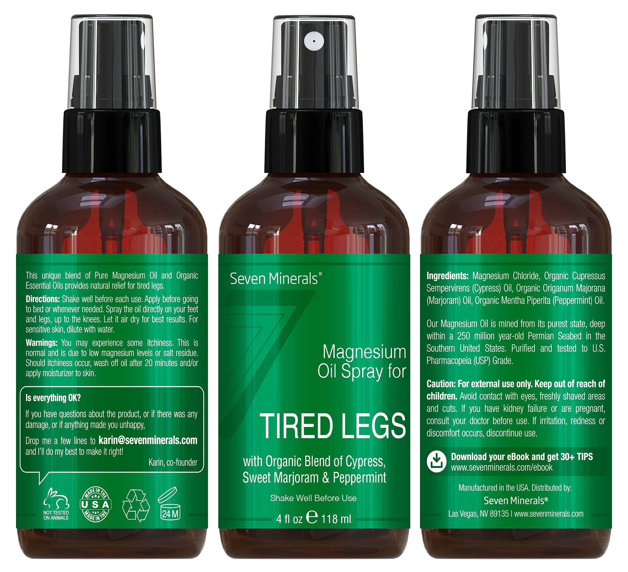Seven Minerals Magnesium Oil Spray – USA Made with Cypress, Sweet Marjoram & Peppermint (4 oz)