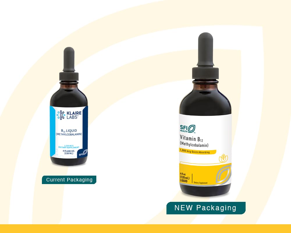 SFI Health Klaire Labs Vitamin B12 Liquid - Methylcobalamin Drops - Superior Absorption - Vegan, 120 Servings, 4 Oz