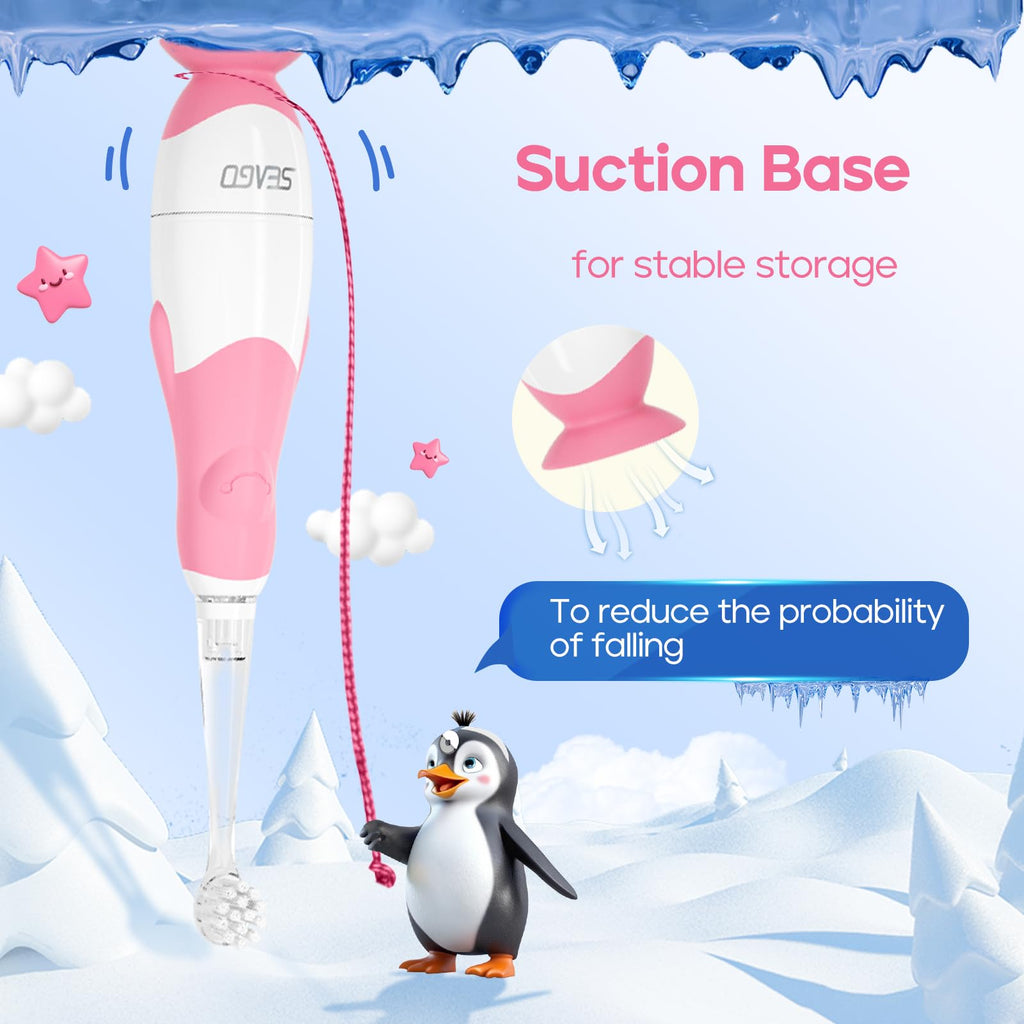 SEAGO SG-513 Pink-C Toddler Electric Toothbrush for 0-3 Years – Smart Timer & 4 Replacement Heads