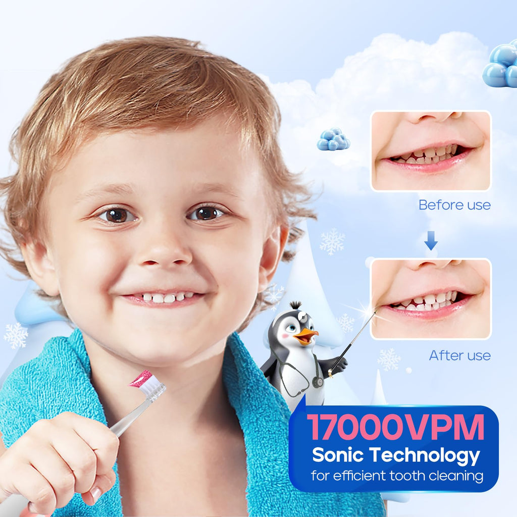SEAGO SG-513 Pink-C Toddler Electric Toothbrush for 0-3 Years – Smart Timer & 4 Replacement Heads