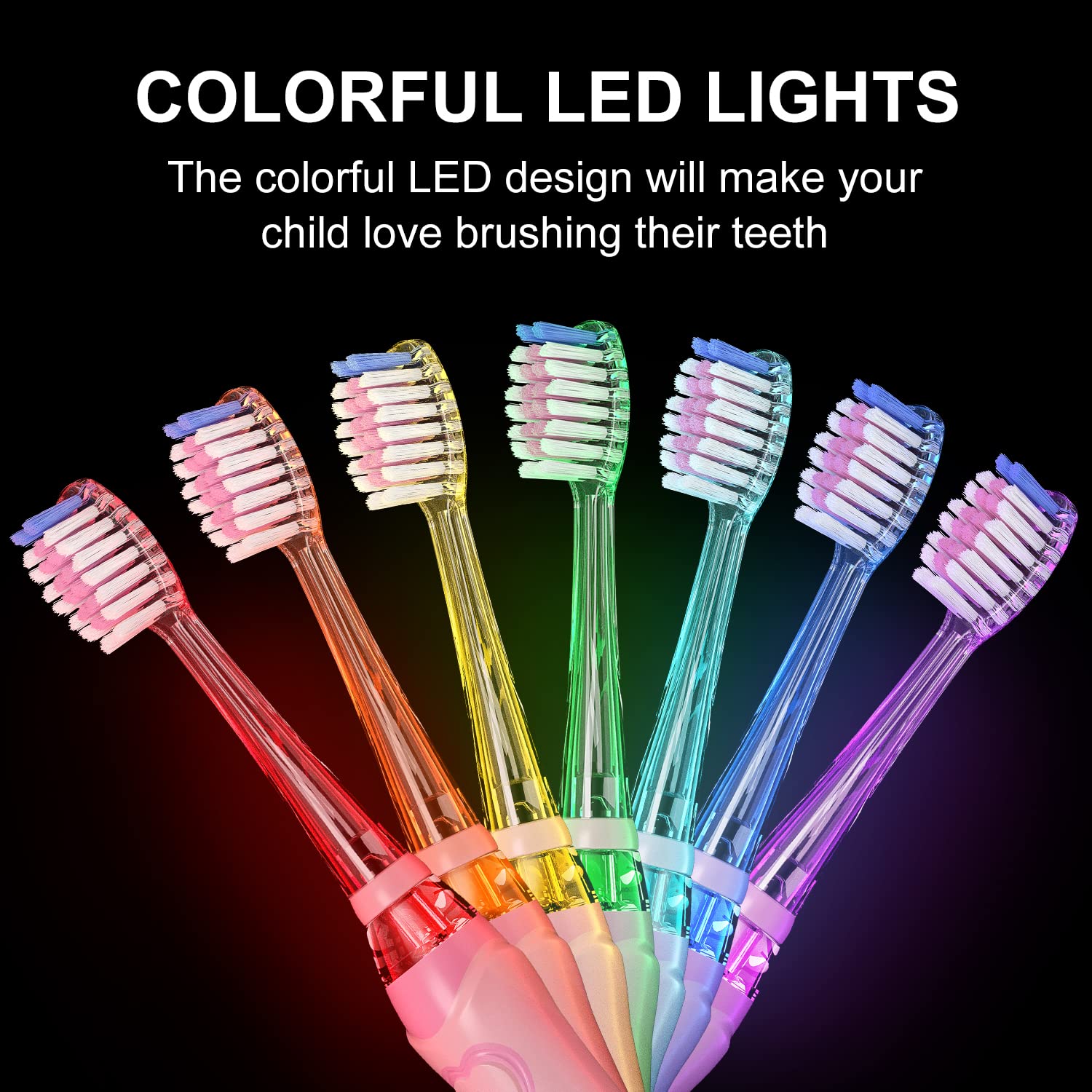 SEAGO SG-977 Kids Electric Toothbrush – 2-Min Timer, Rainbow LED, 4 Replacement Heads, Green