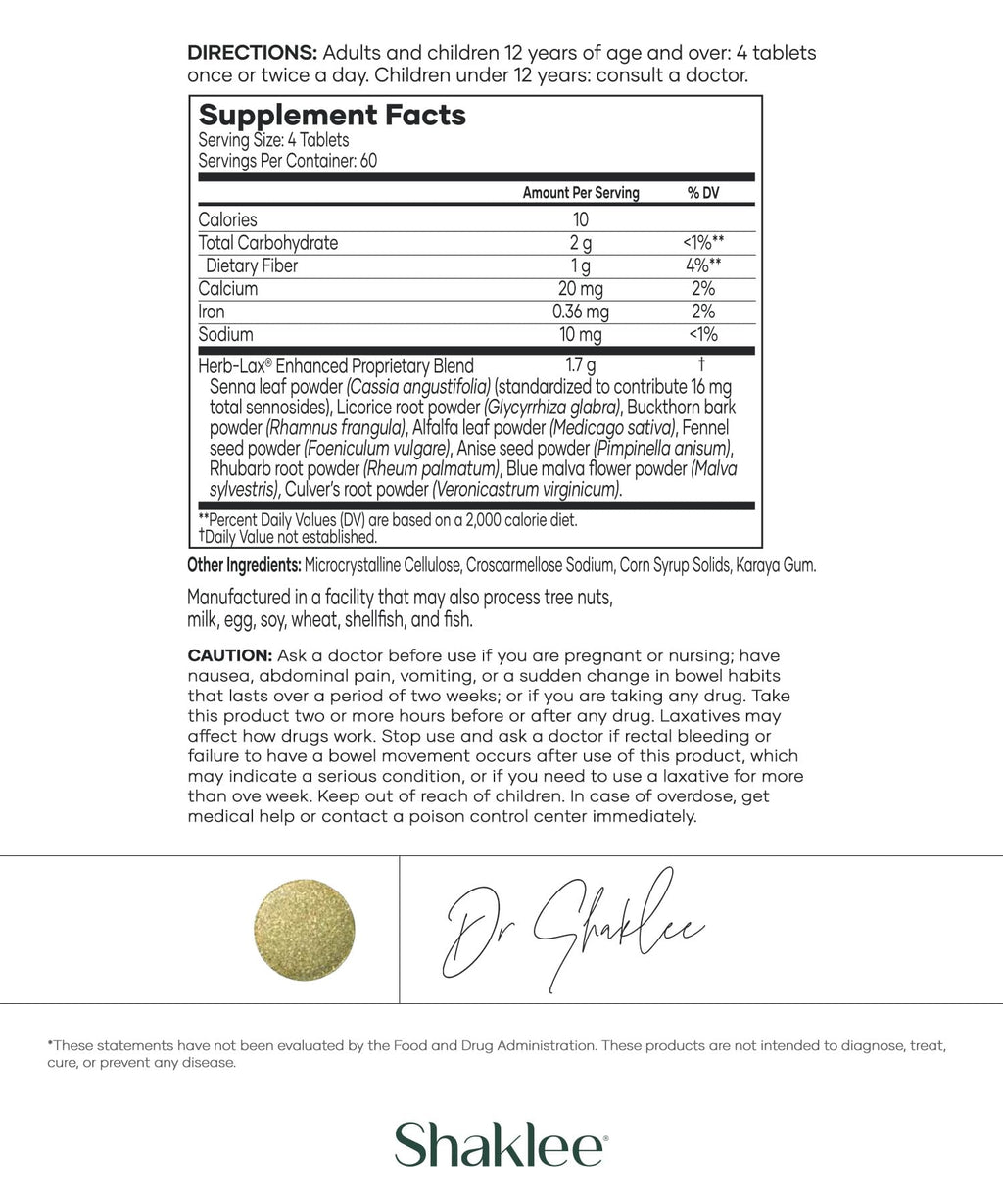 Shaklee Herb-Lax Gentle Laxative – Herbal Senna Blend (240 Tablets)