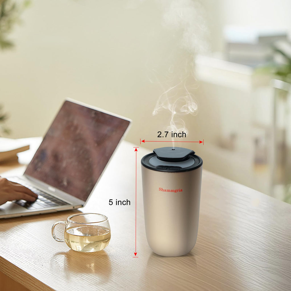 Shammgria Car Air Diffuser | Waterless Nano Mist, 3 Mist Levels, LED Lights – Champagne