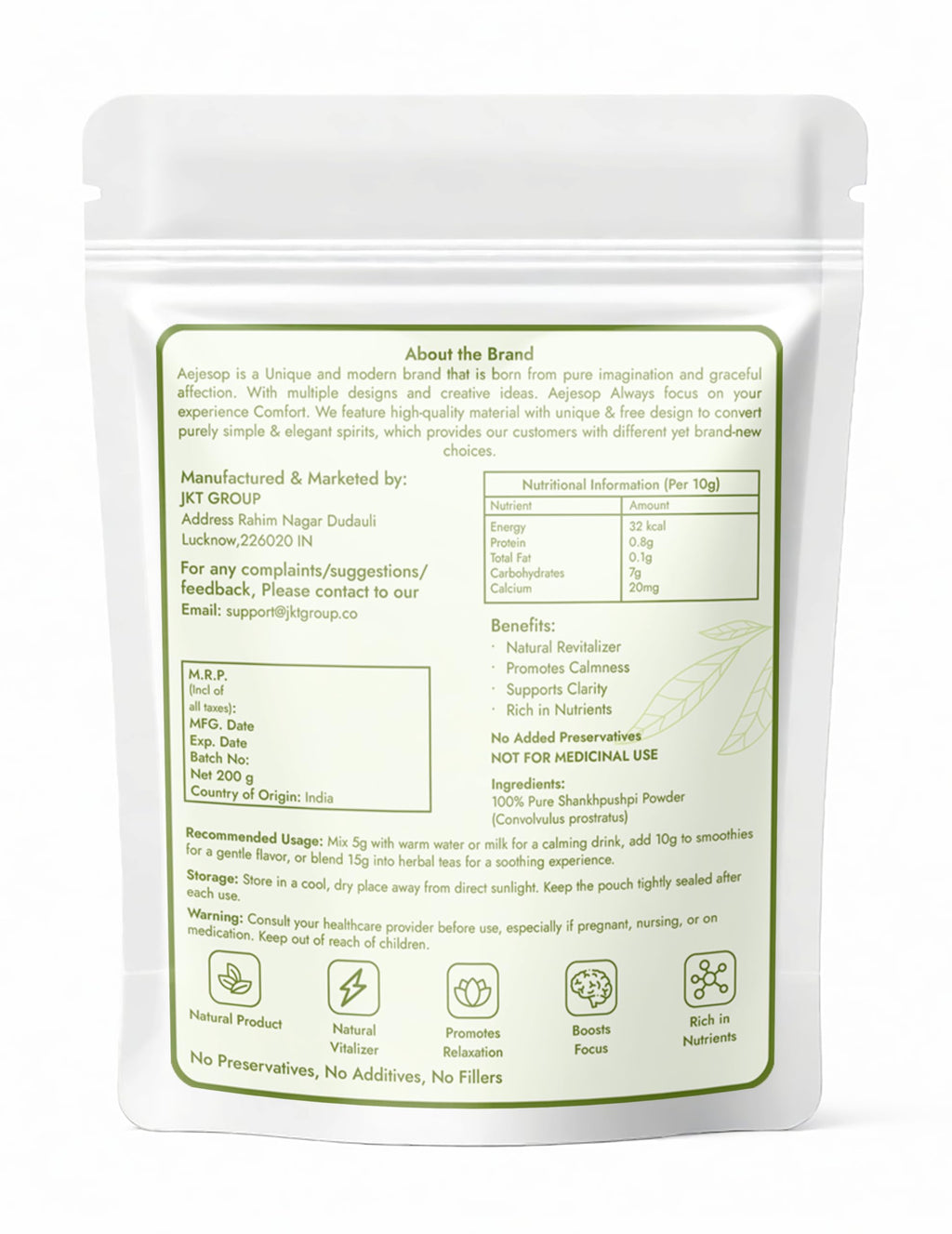 AEJESOP Shankhpushpi Powder – Memory Booster & Digestive Support Tea, 7oz (200g)