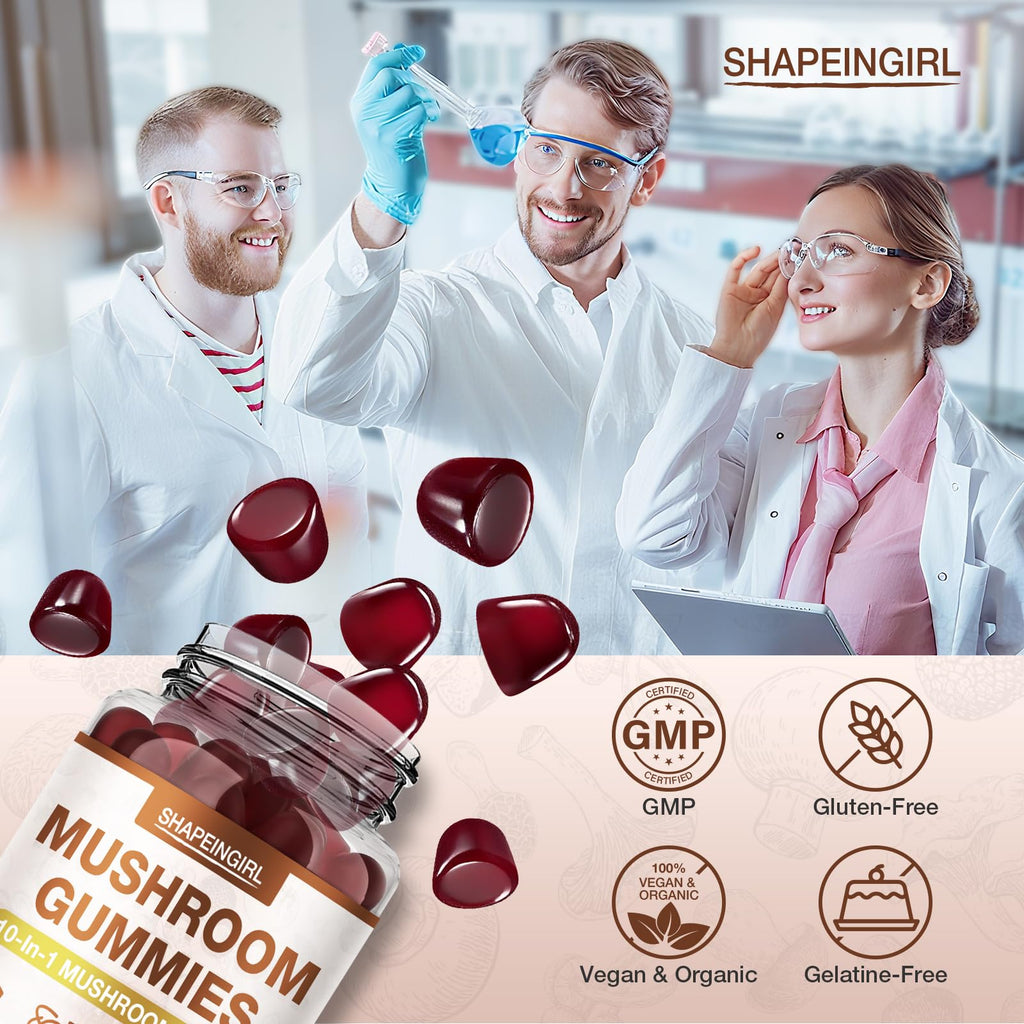 SHAPEINGIRL Mushroom Gummies - 10-in-1 Immune Support & Cognitive Boost
