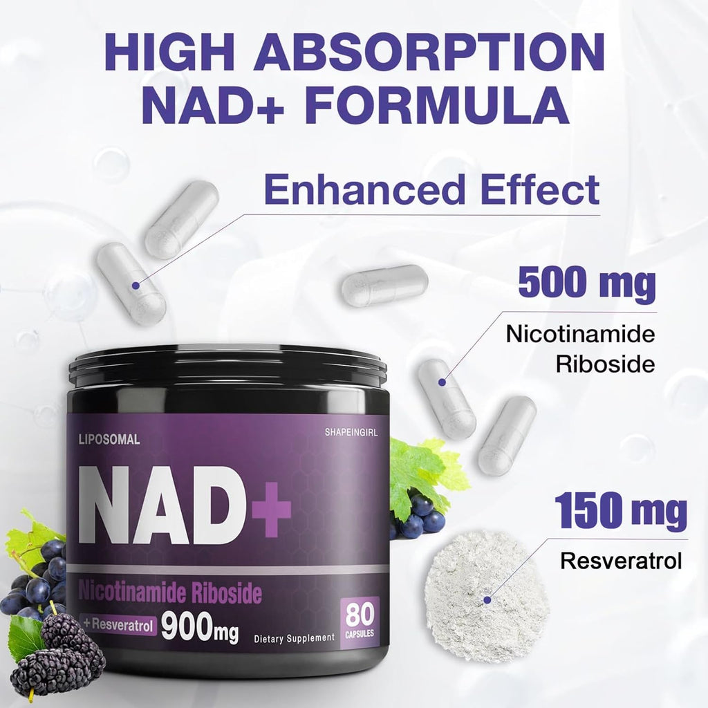 SHAPEINGIRL NAD+ Supplement | NR + Resveratrol | Liposomal NAD+ 900mg | 160 Capsules