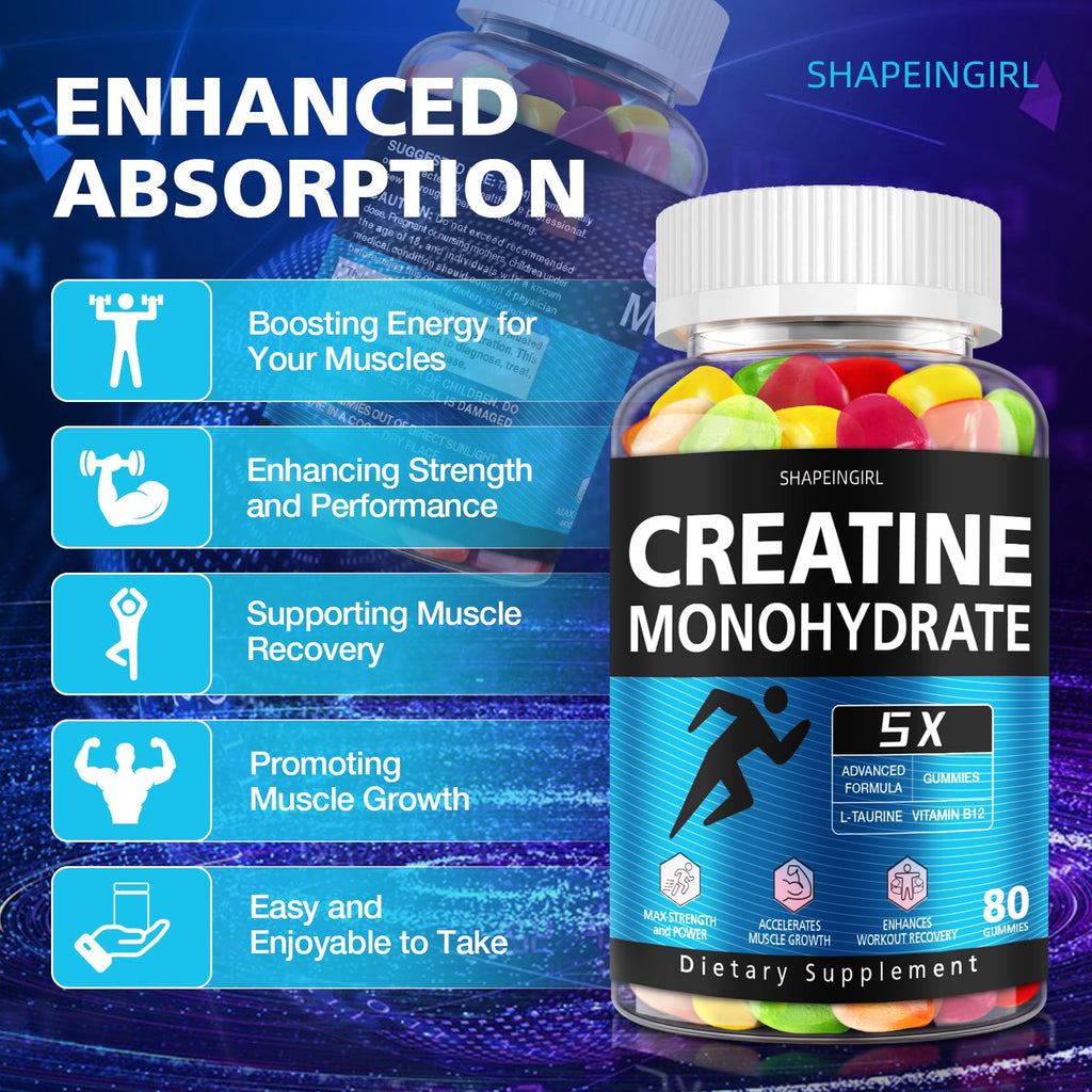 SHAPEINGIRL Creatine Monohydrate Gummies for Women & Men – Vegan, Vitamin B12, 320-Count