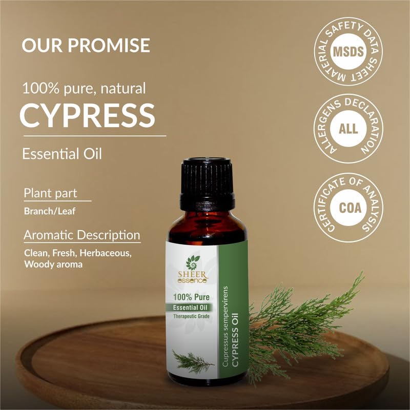 Sheer Essence Cypress Oil 15 ML – 100% Pure, Undiluted Cupressus Sempervirens Essential Oil